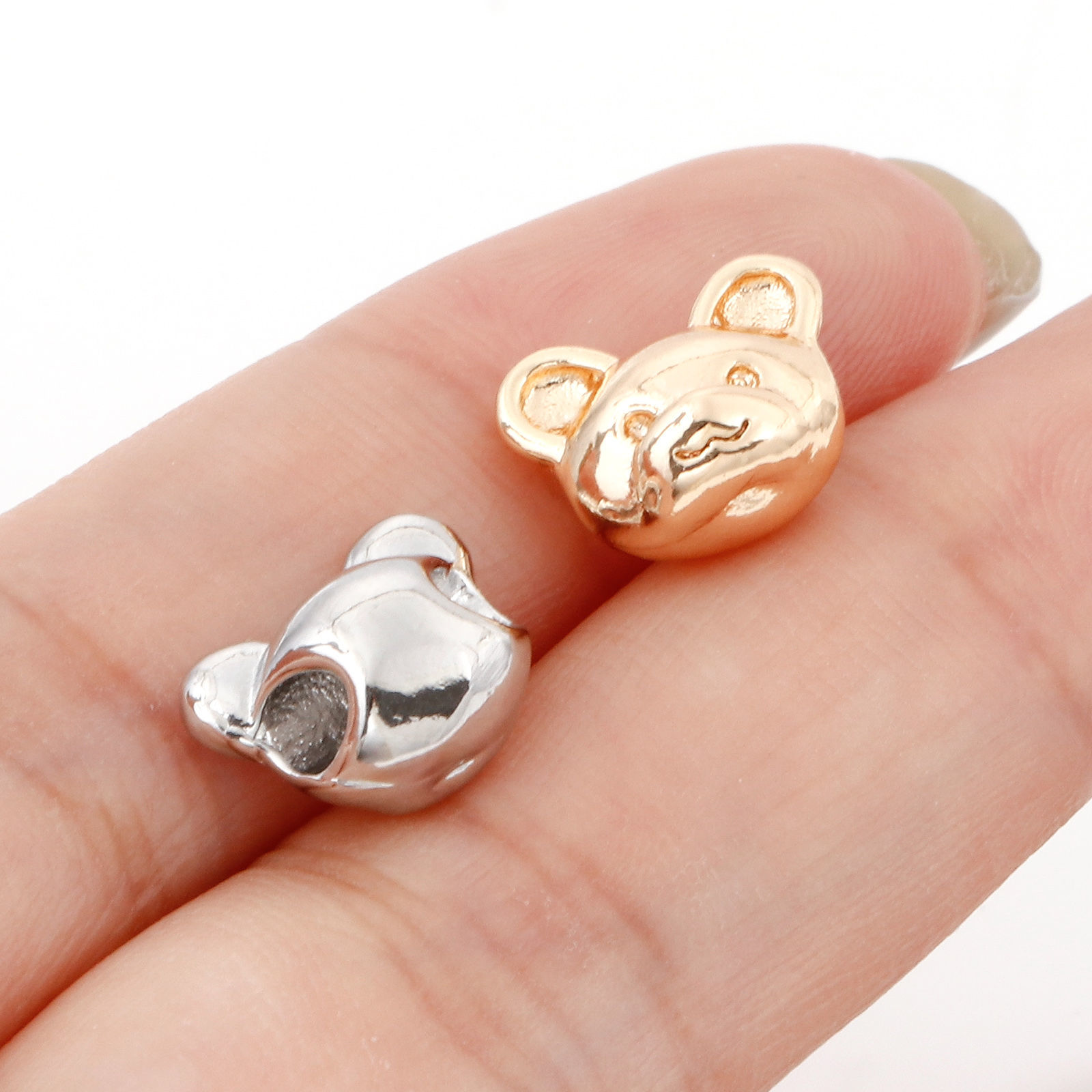 Picture of Brass Beads For DIY Jewelry Making Real Gold Plated Bear Animal 3D About 11mm x 9mm