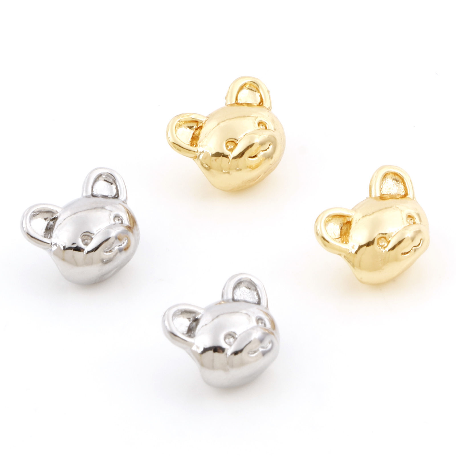 Picture of Brass Beads For DIY Jewelry Making Real Gold Plated Bear Animal 3D About 11mm x 9mm