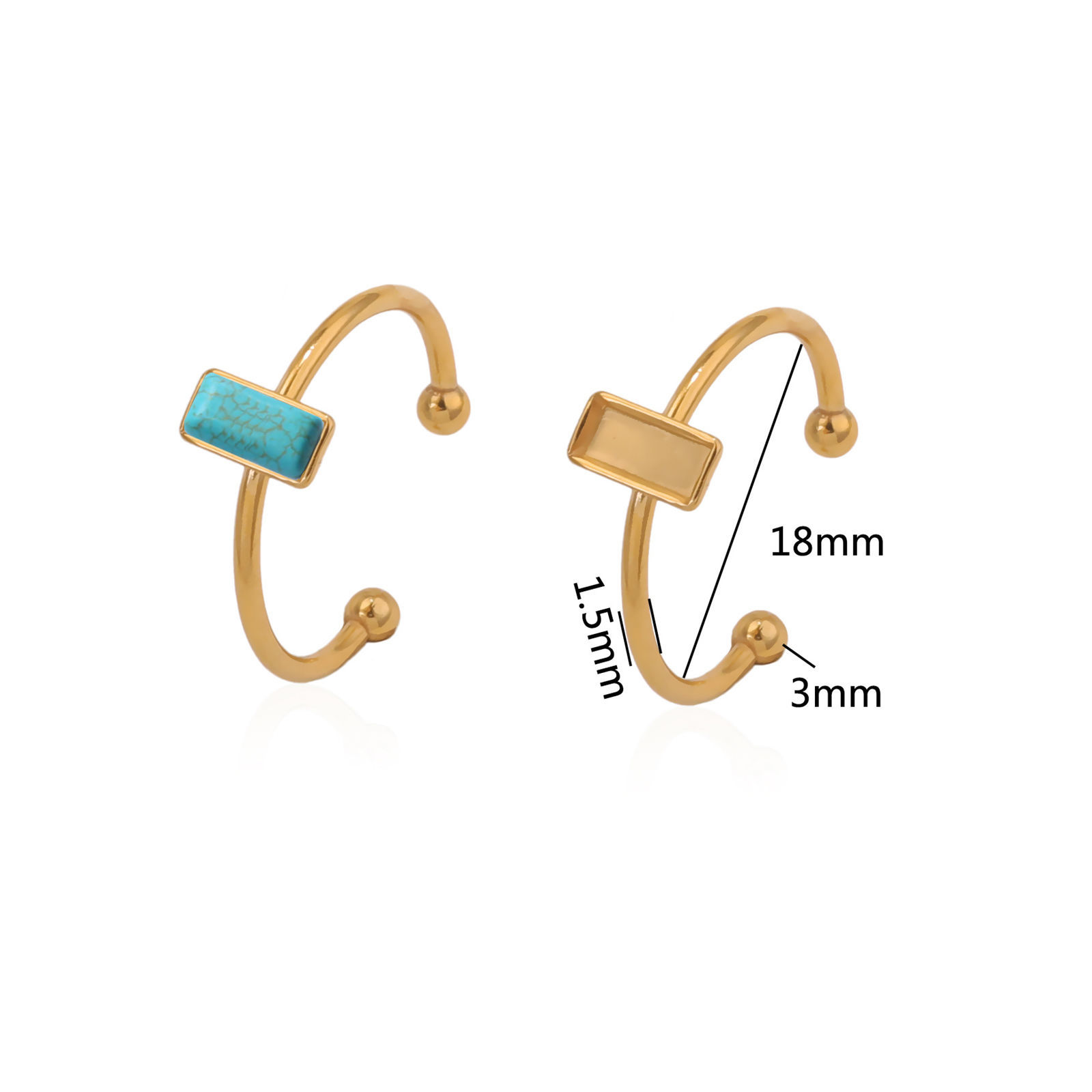 Picture of 304 Stainless Steel Open Adjustable Rings 18K Gold Plated Geometric Cabochon Settings 18mm(US Size 7.75)
