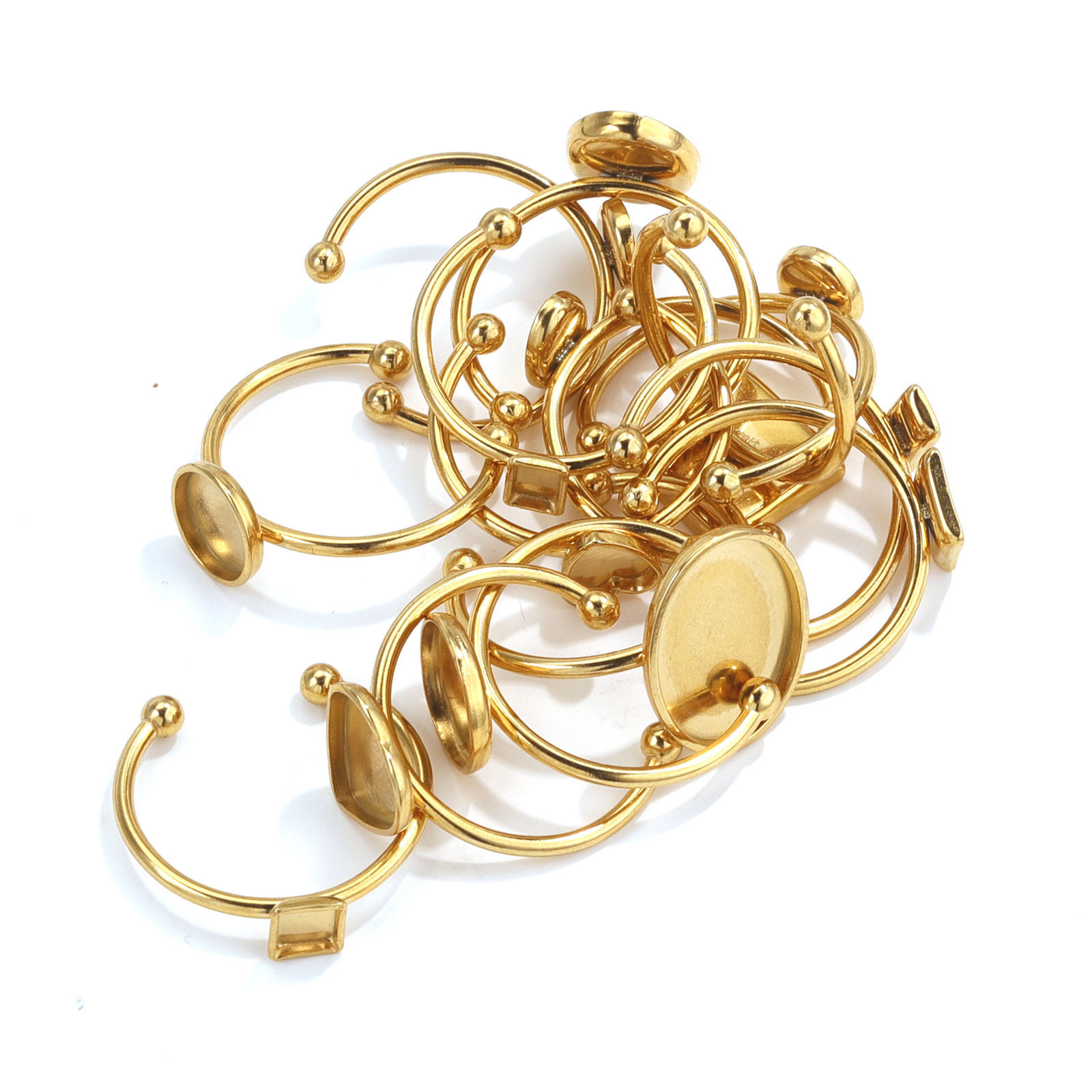 Picture of 304 Stainless Steel Open Adjustable Rings 18K Gold Plated Geometric Cabochon Settings 18mm(US Size 7.75)