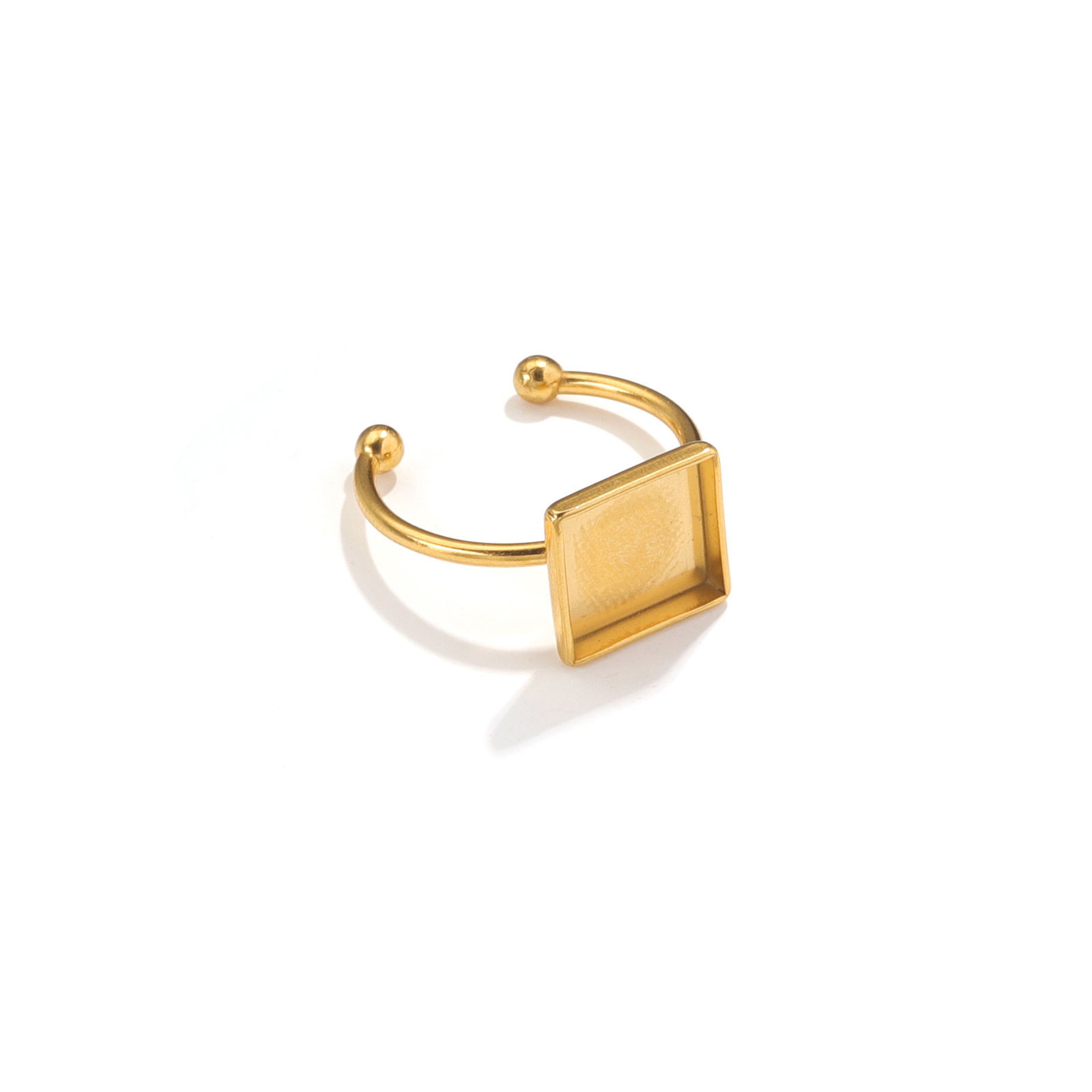 Picture of 304 Stainless Steel Open Adjustable Rings 18K Gold Plated Geometric Cabochon Settings 18mm(US Size 7.75)