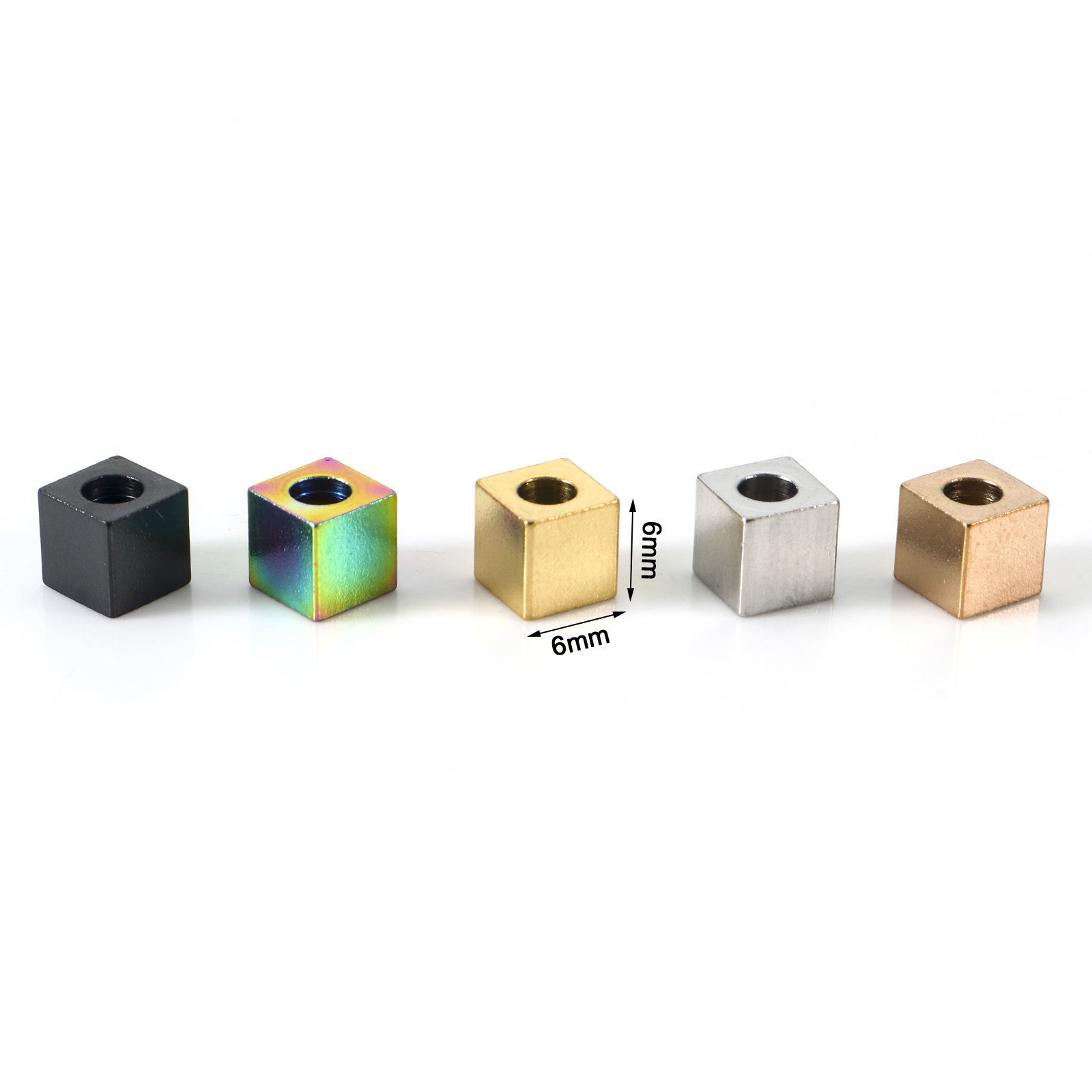 Immagine di Placcatura Sottovuoto Ecologica 304 Acciaio Inossidabile Perline per la Creazione di Gioielli con Ciondoli Fai-da-te Cubo Multicolore 6mm x 6mm, Buco: Circa 3mm, 10 Pz