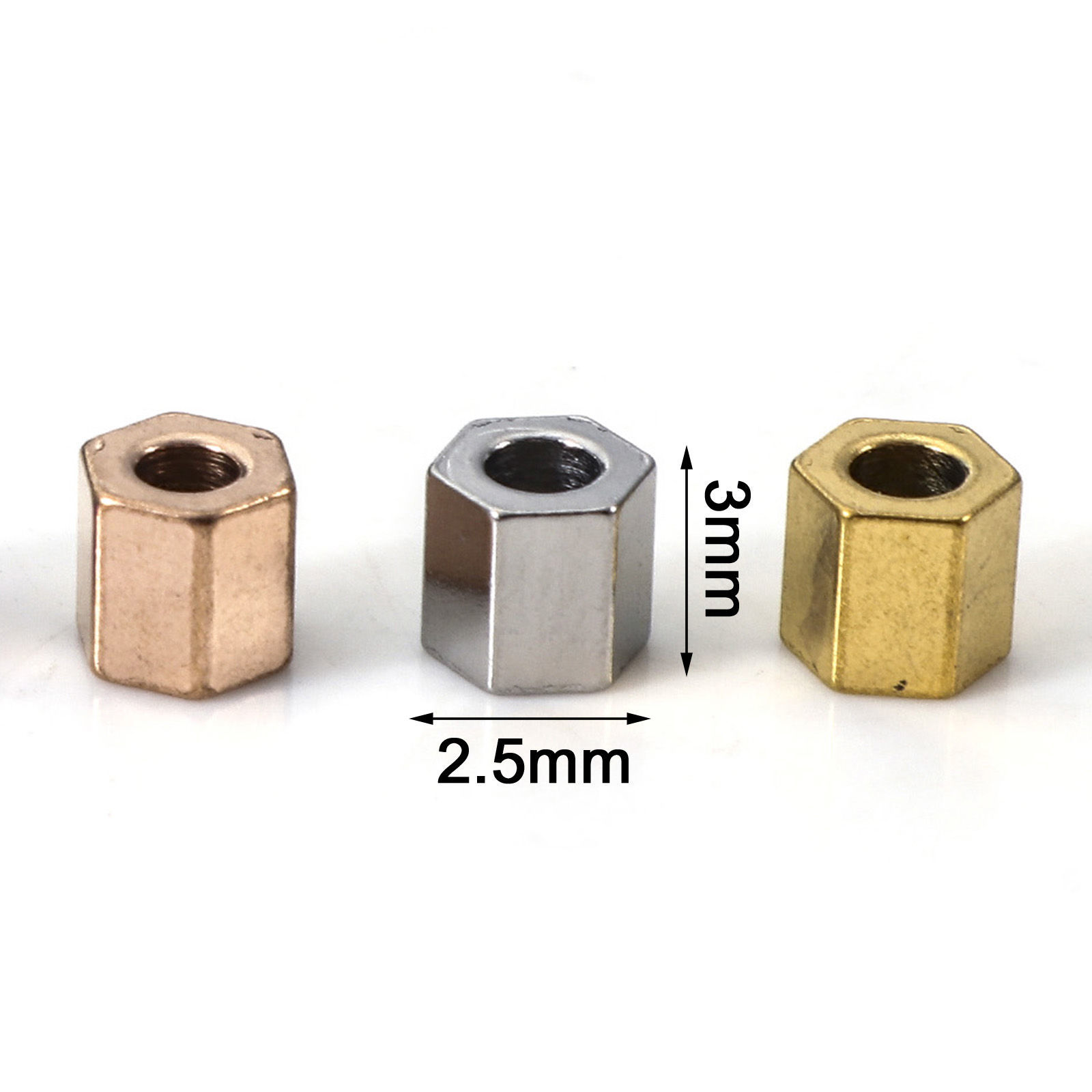 Immagine di Placcatura Sottovuoto Ecologica 304 Acciaio Inossidabile Perline per la Creazione di Gioielli con Ciondoli Fai-da-te Prisma Esagonale Multicolore 3mm x 2.5mm, Buco: Circa 1.5mm, 10 Pz