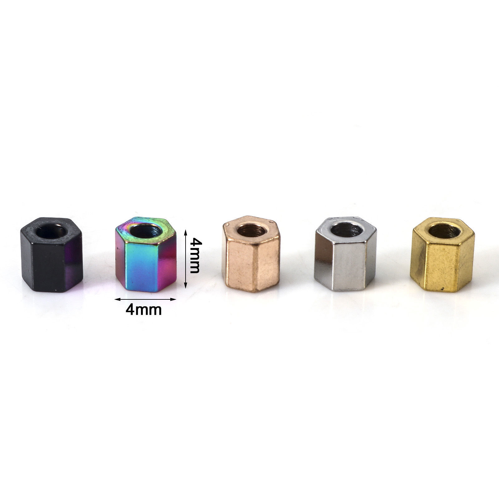 Picture of Eco-friendly Vacuum Plating 304 Stainless Steel Beads For DIY Jewelry Making Hexagonal Prism Multicolor 4mm x 4mm