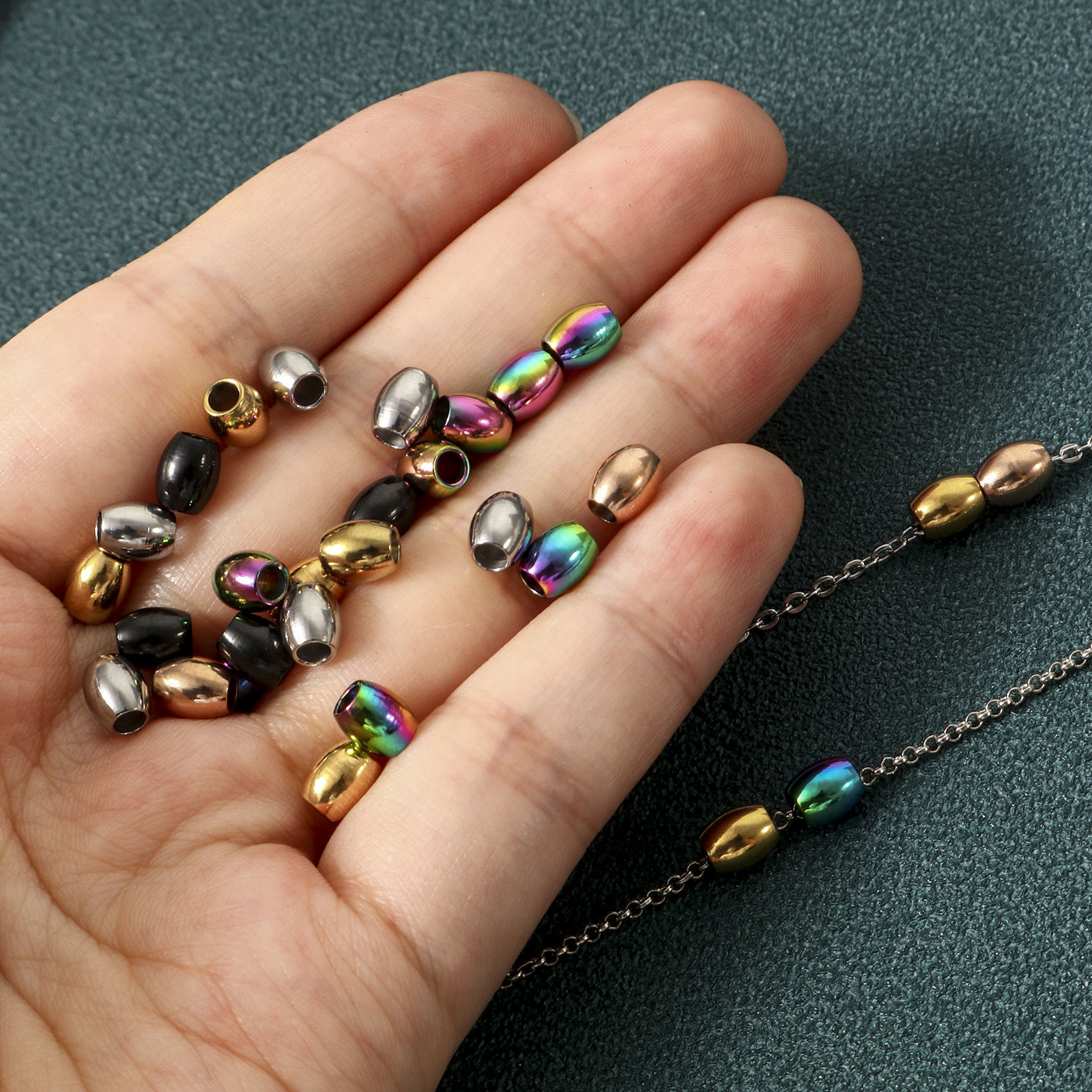 Immagine di Placcatura Sottovuoto Ecologica 304 Acciaio Inossidabile Perline per la Creazione di Gioielli con Ciondoli Fai-da-te Ovale Multicolore 6mm x 5mm, Buco: Circa 2.2mm, 10 Pz