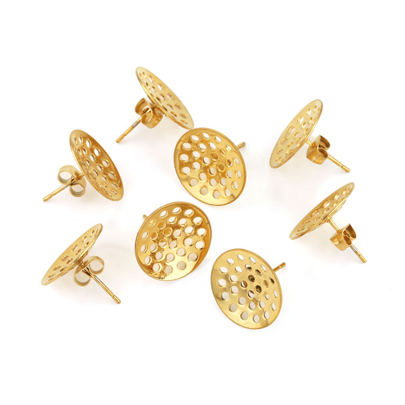 Picture of 304 Stainless Steel Ear Post Stud Earring For DIY Jewelry Making Accessories Round Glue On