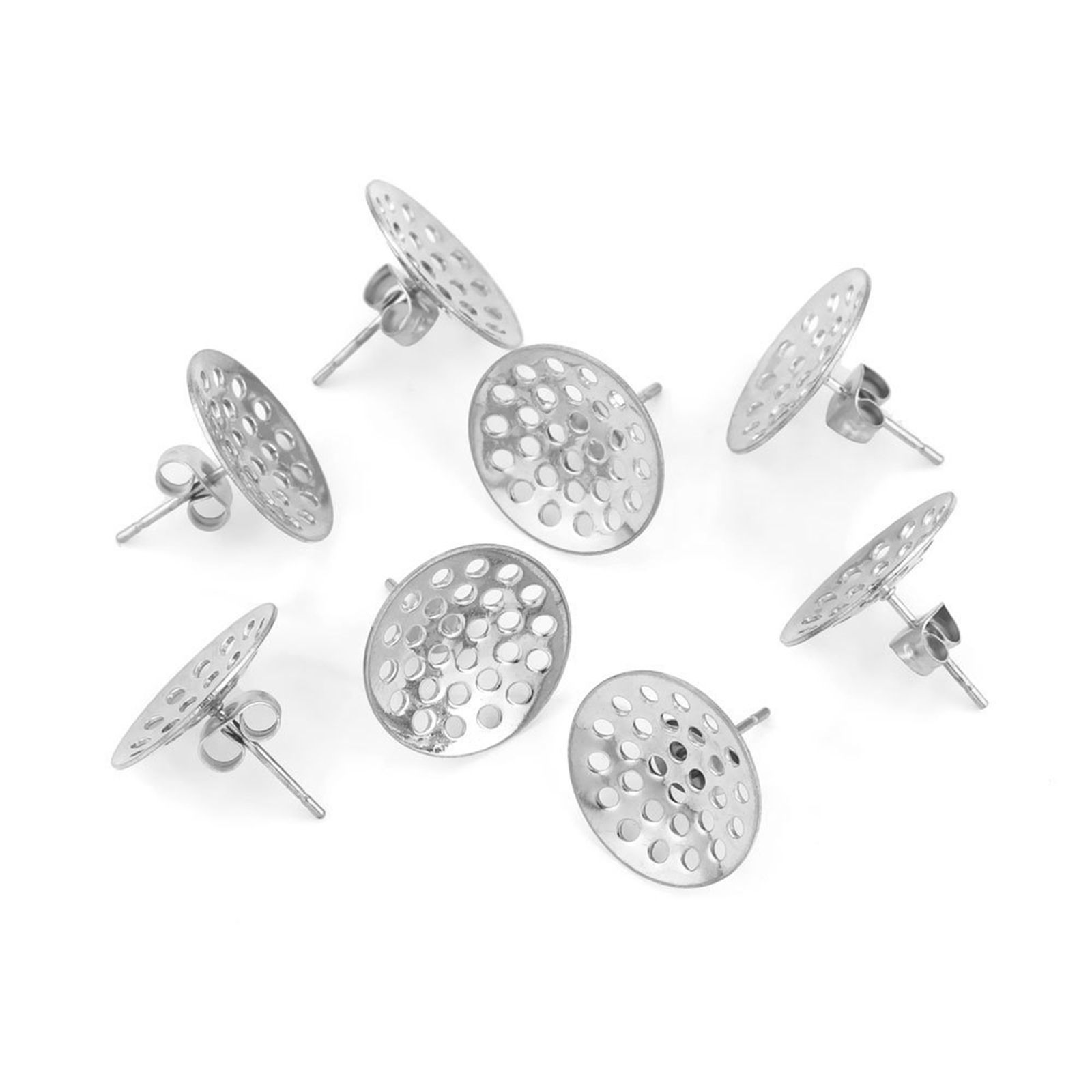Picture of 304 Stainless Steel Ear Post Stud Earring For DIY Jewelry Making Accessories Round Glue On