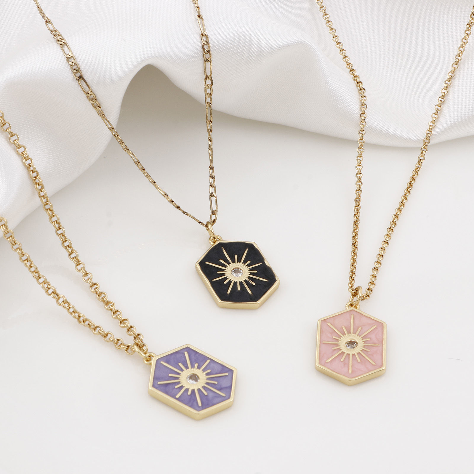 Picture of Brass Galaxy Charms Gold Plated Multicolor Hexagon Star Enamel Clear Cubic Zirconia 26mm x 15mm