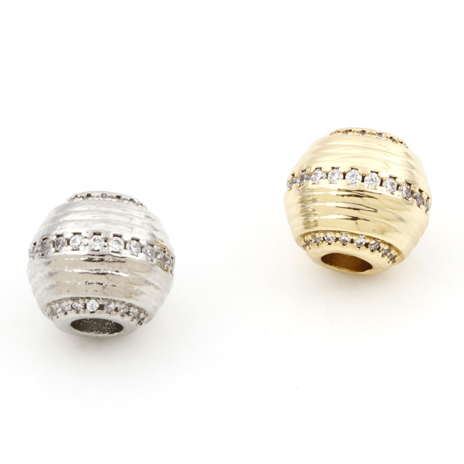 Picture of Brass Beads For DIY Jewelry Making Multicolor Drum Stripe Micro Pave Clear Cubic Zirconia About 11mm x 10mm