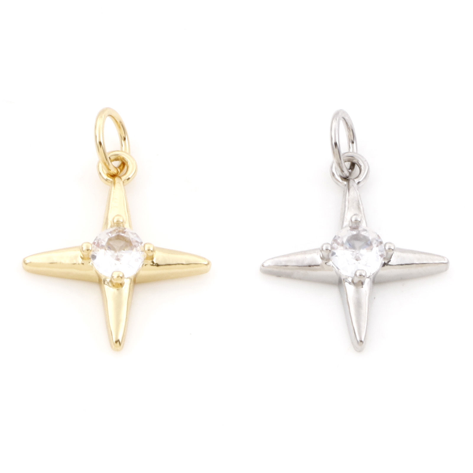 Bild von Messing Galaxis Charms Bunt Stern Klar Kubischer Zirkon 20mm x 14mm, 2 Stück