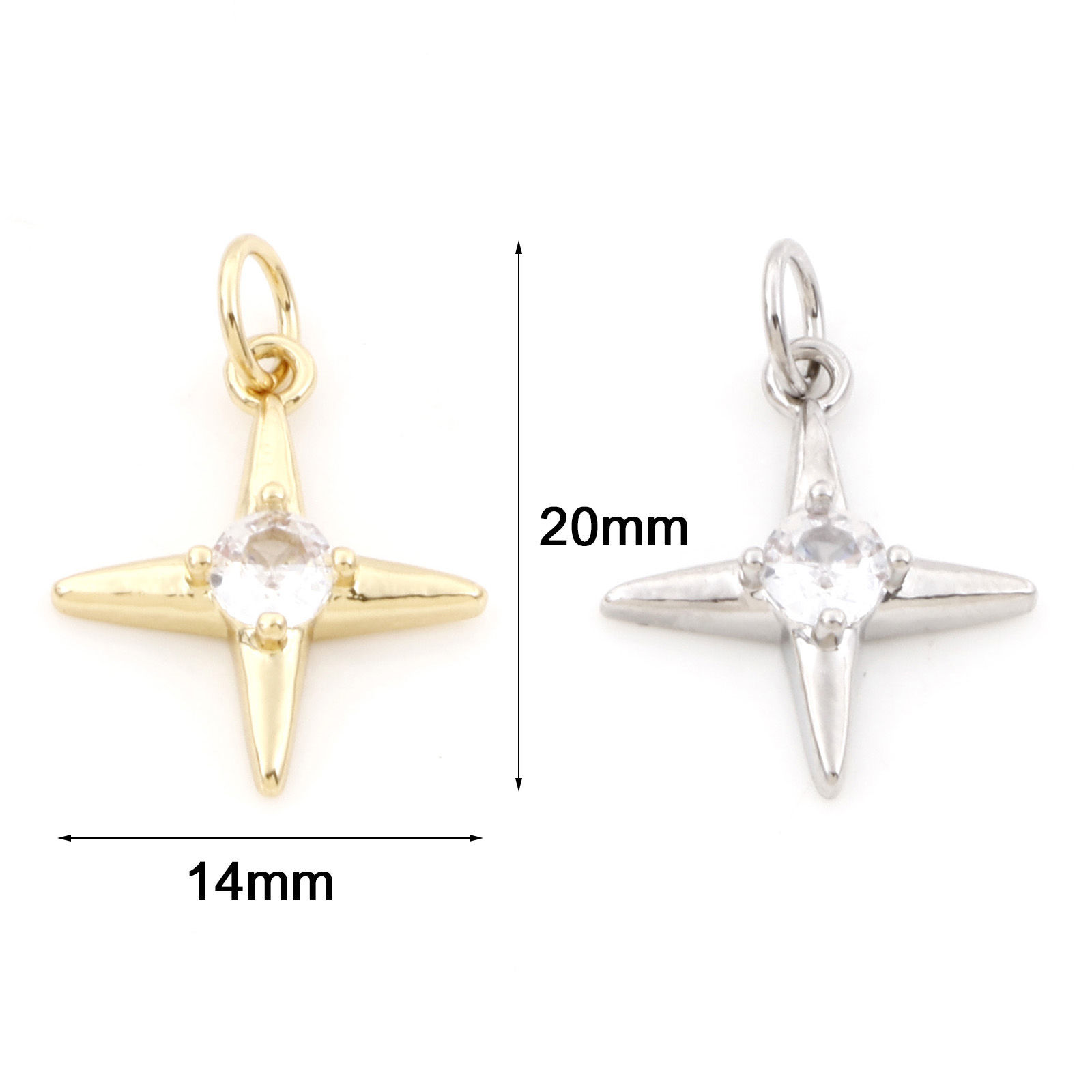 Bild von Messing Galaxis Charms Bunt Stern Klar Kubischer Zirkon 20mm x 14mm, 2 Stück