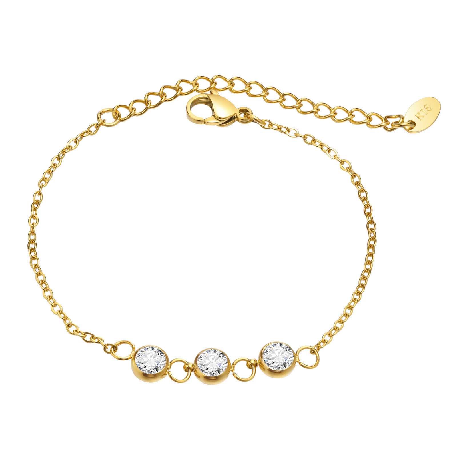 Bild von Umweltfreundliche Vakuumbeschichtung Einfach und lässig Exquisit 18K Vergoldet 304 Edelstahl & Zirkon Schmuckkette Kette Armband Für Frauen Party 1 Strang