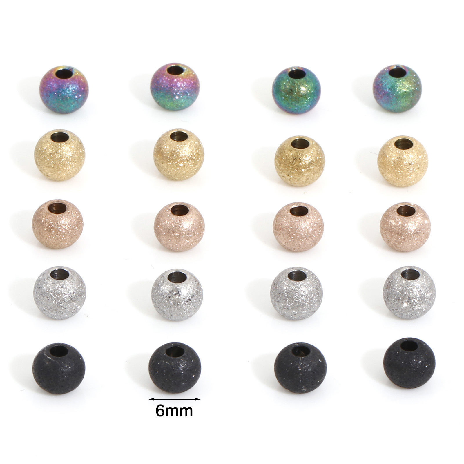 Bild von Umweltfreundliche Vakuumbeschichtung 304 Edelstahl Perlen für die DIY-Schmuckherstellung Rund Bunt Sternenstaub 6mm D., 10 Stück
