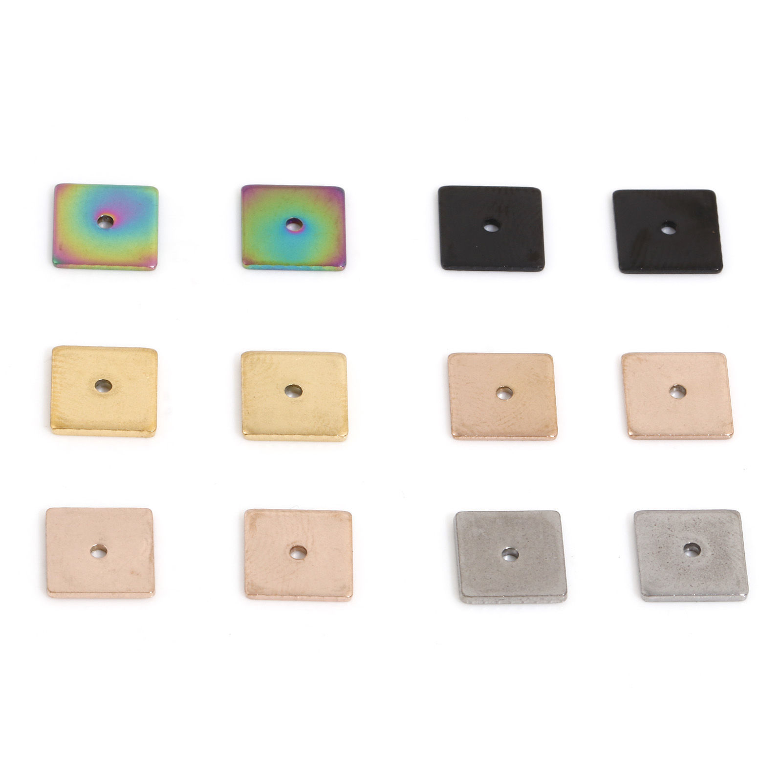 Image de Perles d'Espacement Accessories pour DIY Fabrication de Bijoux de Bracelet en 304 Acier Inoxydable Placage Sous Vide Écologique Carré Multicolore 6mm x 6mm, 10 Pcs