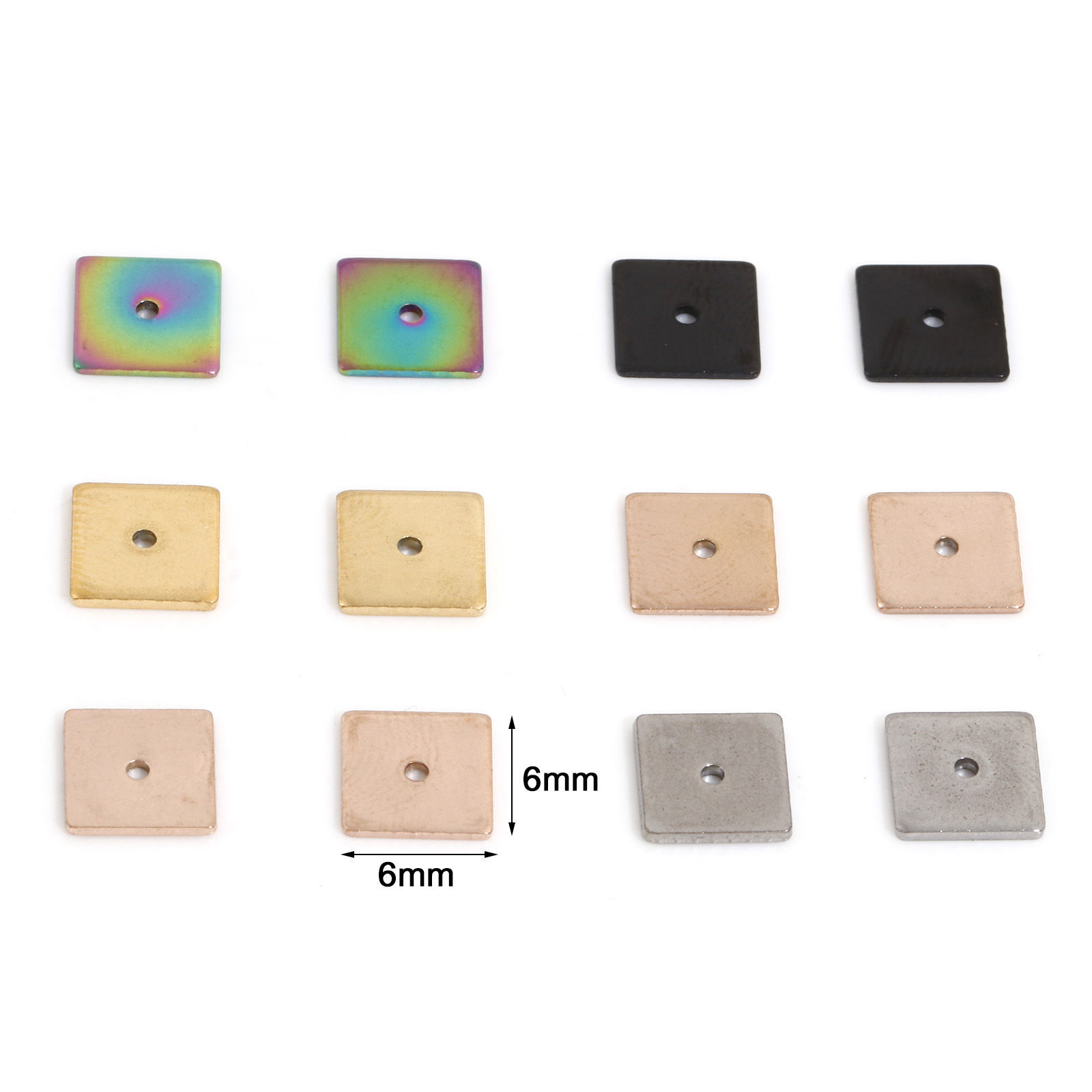 Image de Perles d'Espacement Accessories pour DIY Fabrication de Bijoux de Bracelet en 304 Acier Inoxydable Placage Sous Vide Écologique Carré Multicolore 6mm x 6mm, 10 Pcs