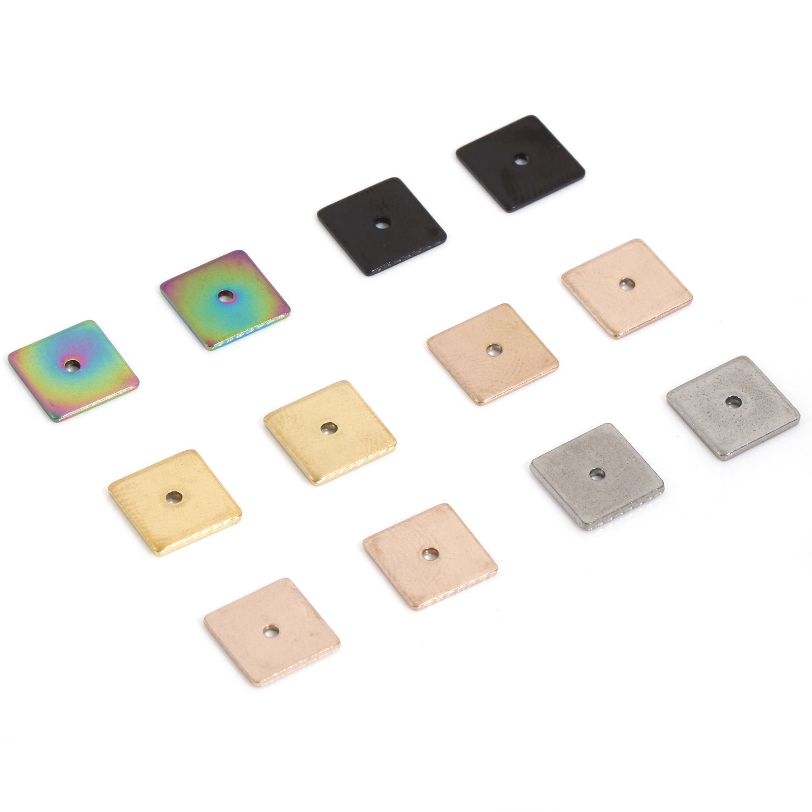 Image de Perles d'Espacement Accessories pour DIY Fabrication de Bijoux de Bracelet en 304 Acier Inoxydable Placage Sous Vide Écologique Carré Multicolore 6mm x 6mm, 10 Pcs