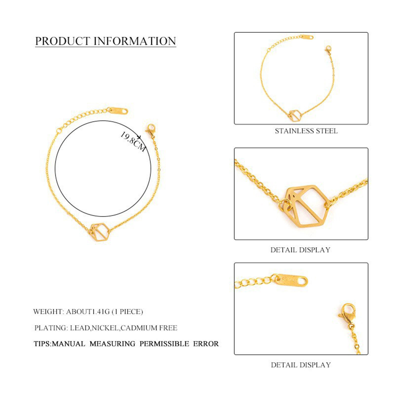 Picture of Eco-friendly Vacuum Plating 304 Stainless Steel Ins Style Link Cable Chain Bracelets 18K Gold Plated 16cm(6 2/8") long