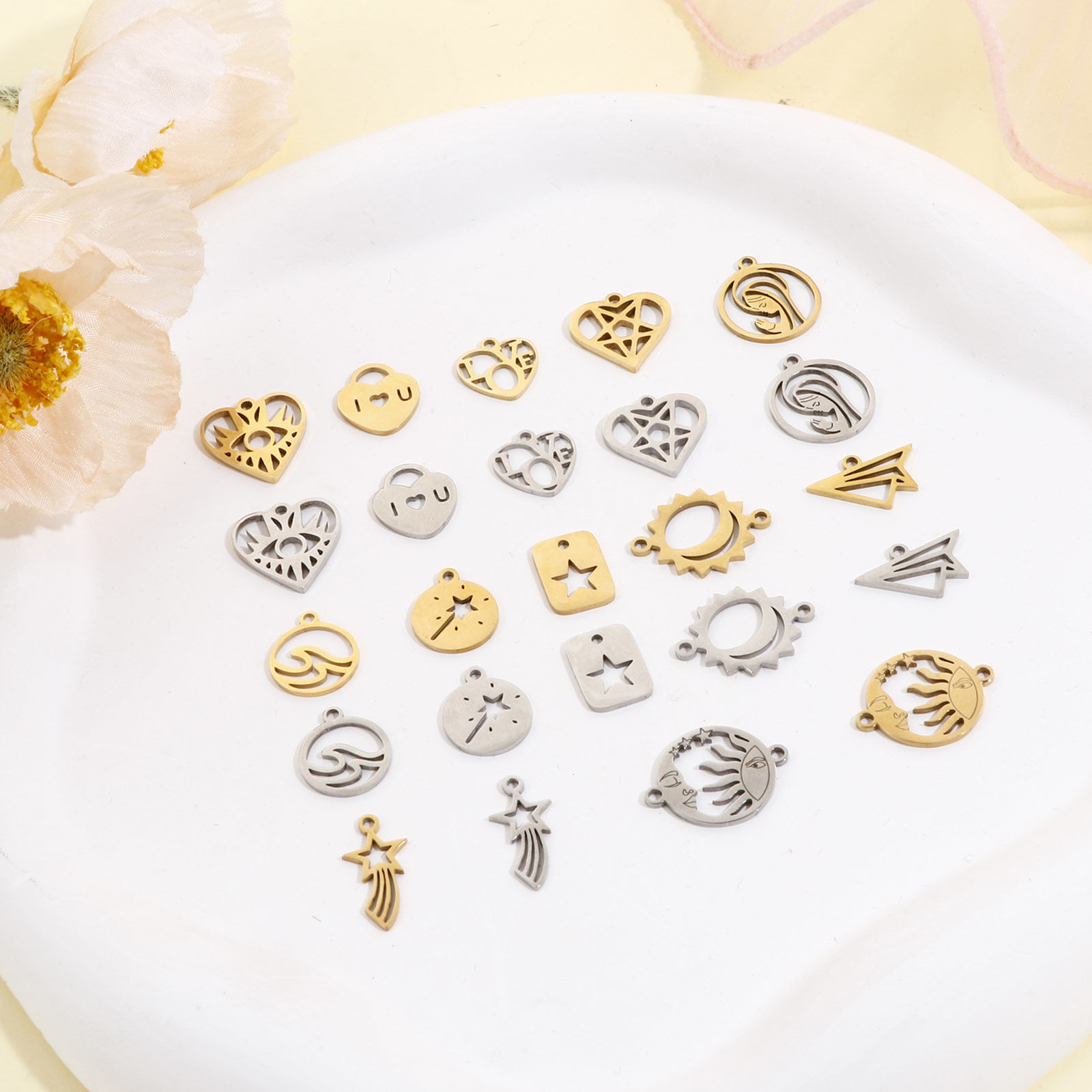 Picture of 201 Stainless Steel Charms Multicolor Heart Sun Hollow