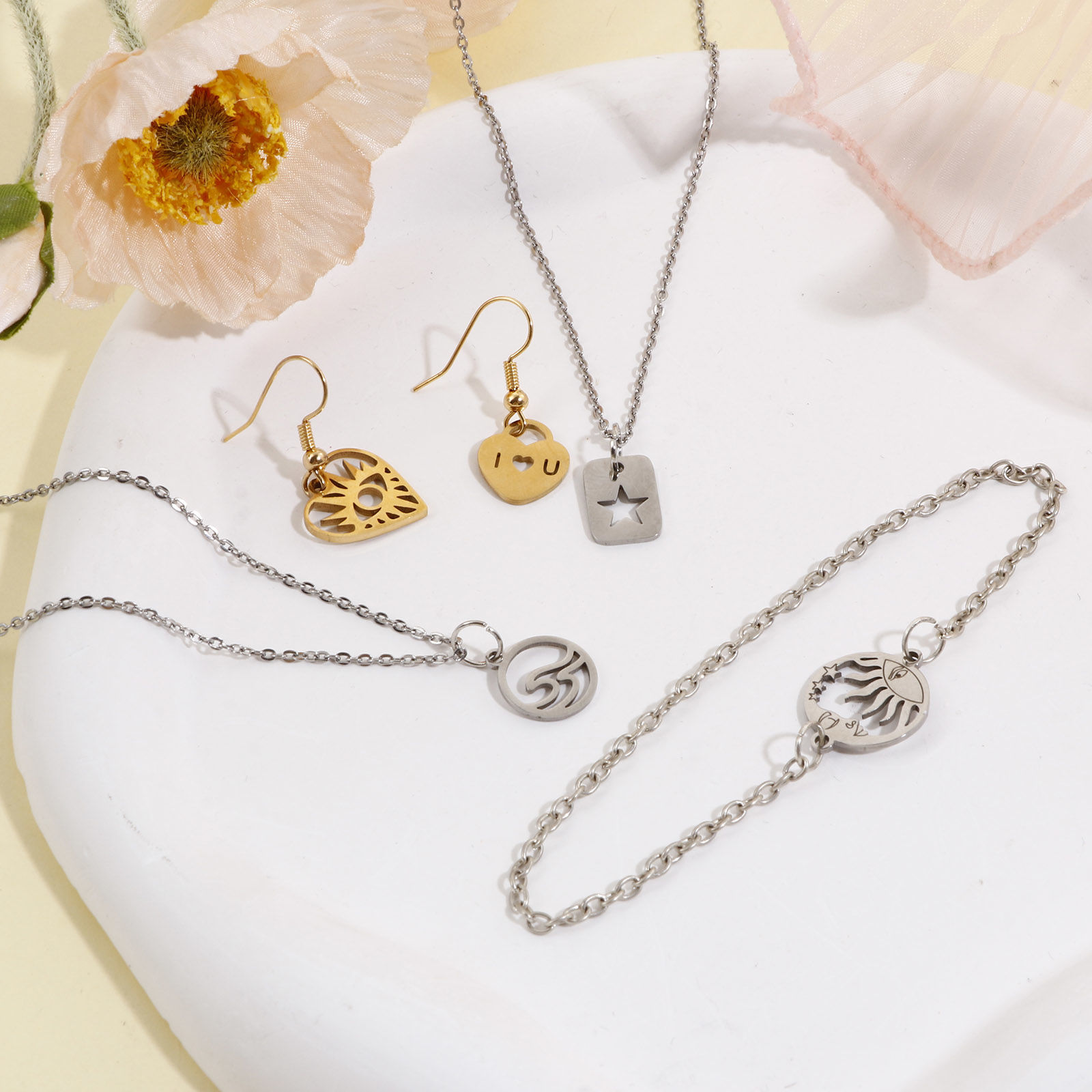 Picture of 201 Stainless Steel Charms Multicolor Heart Sun Hollow
