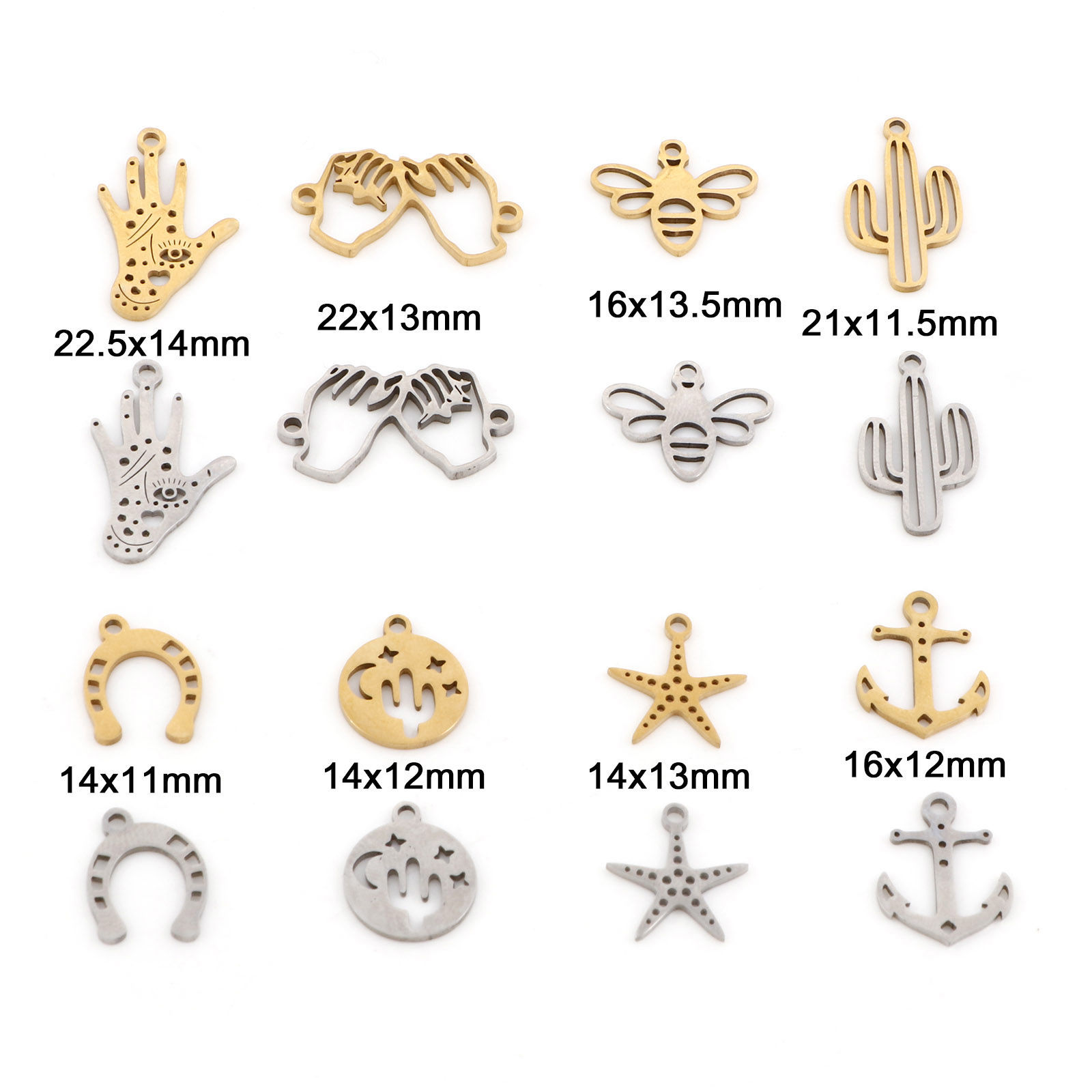 Immagine di 201 Acciaio Inossidabile Charms Cactus Multicolore Mano Simbolo di Hamsa Filigrana 3 Pz