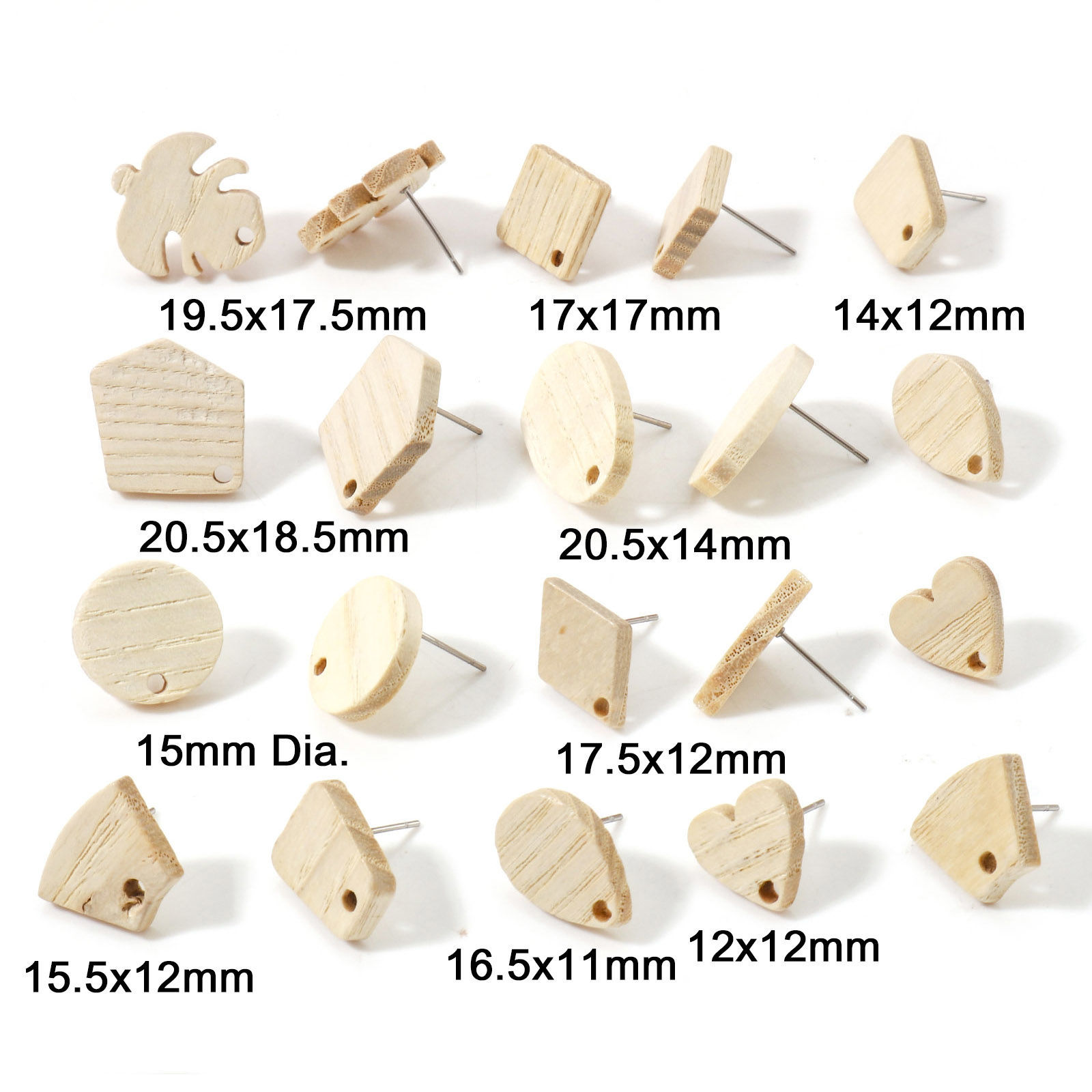 Immagine di Legno di Frassino Serie Geometry Orecchini a Perno Tappi di Orecchini Cuore Bianco Sporco Goccia Disegno Con Loop 10 Pz