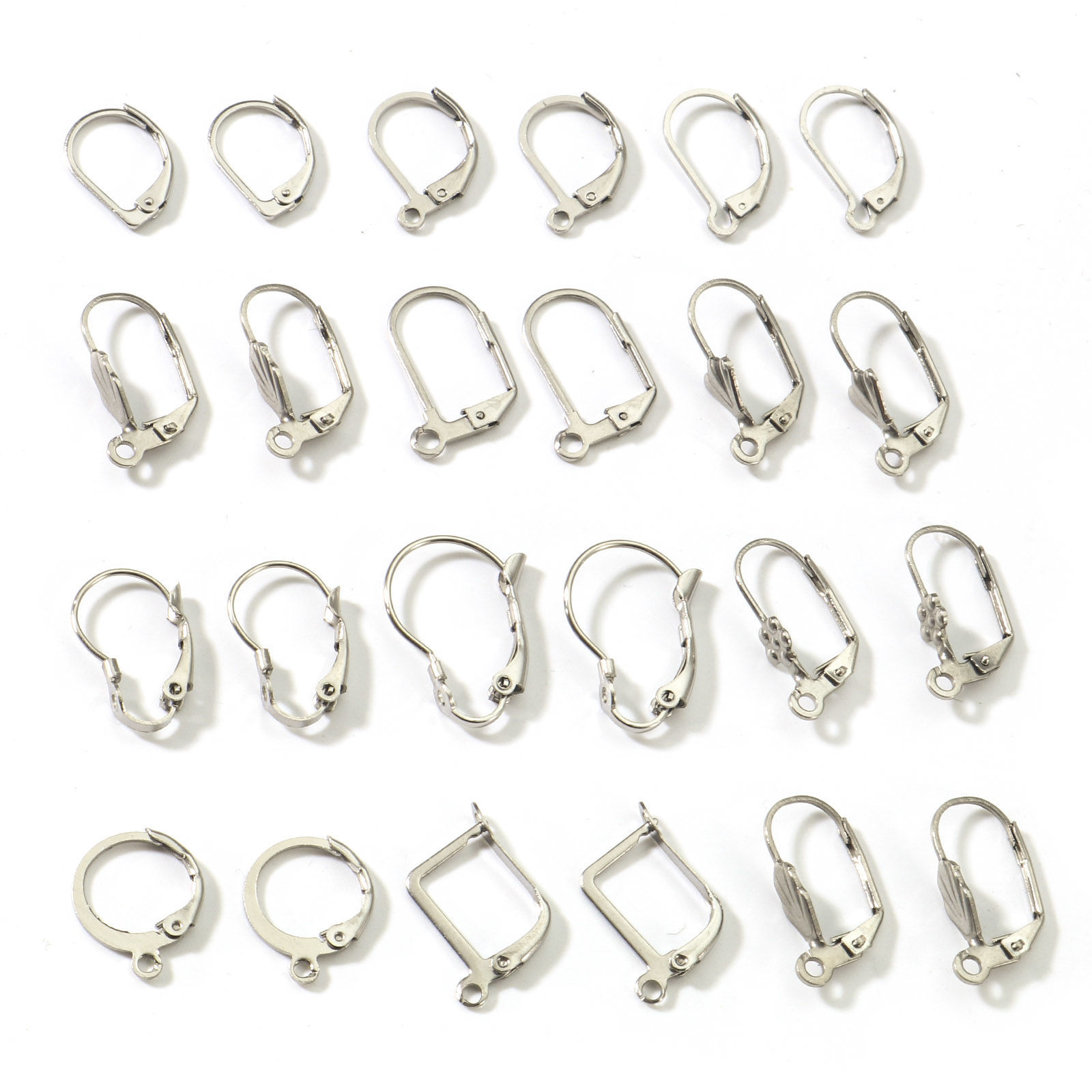 Picture of 316 Stainless Steel Lever Back Clips Earrings Round Silver Tone Rectangle