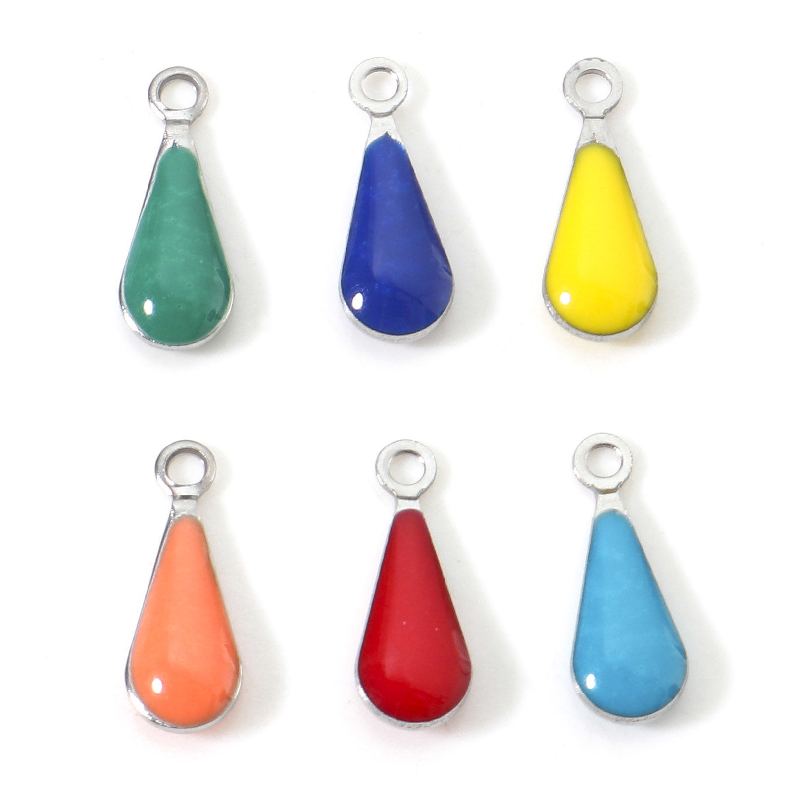 Picture of 304 Stainless Steel Charms Silver Tone Multicolor Drop Double-sided Enamelled Sequins 12mm x 5mm