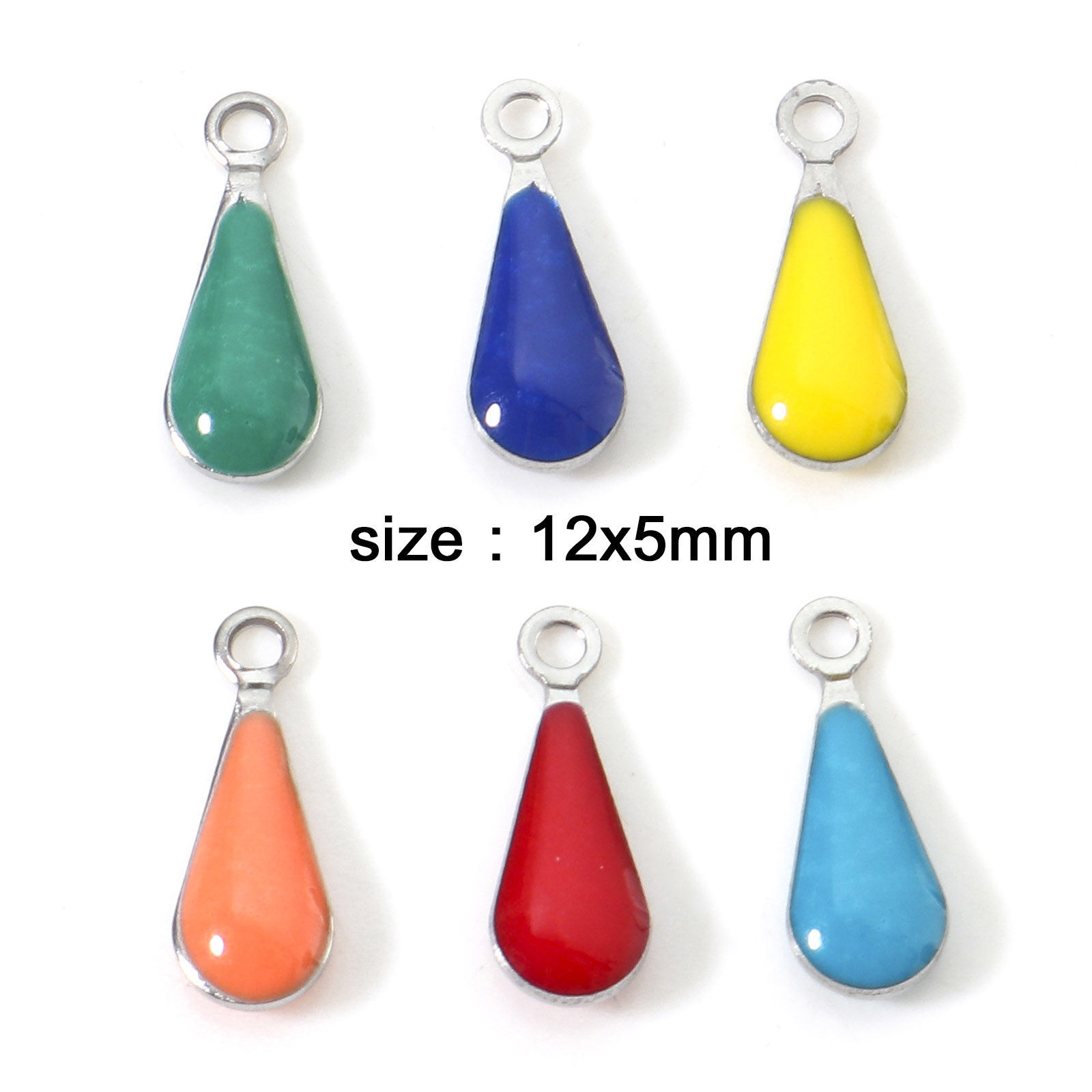 Picture of 304 Stainless Steel Charms Silver Tone Multicolor Drop Double-sided Enamelled Sequins 12mm x 5mm
