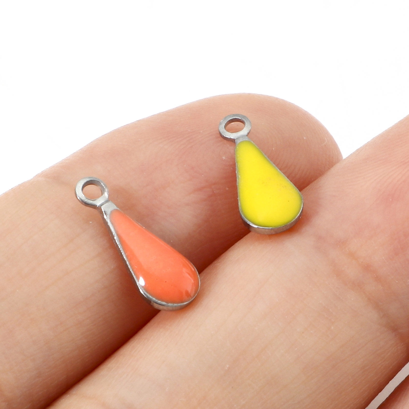 Picture of 304 Stainless Steel Charms Silver Tone Multicolor Drop Double-sided Enamelled Sequins 12mm x 5mm