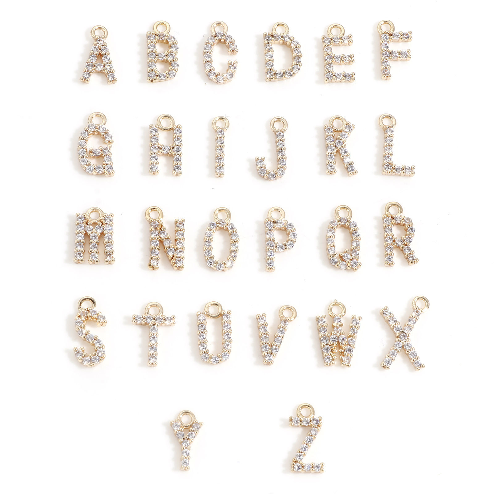 Picture of Brass Charms 18K Real Gold Plated Capital Alphabet/ Letter Message " A-Z " Micro Pave Clear Cubic Zirconia