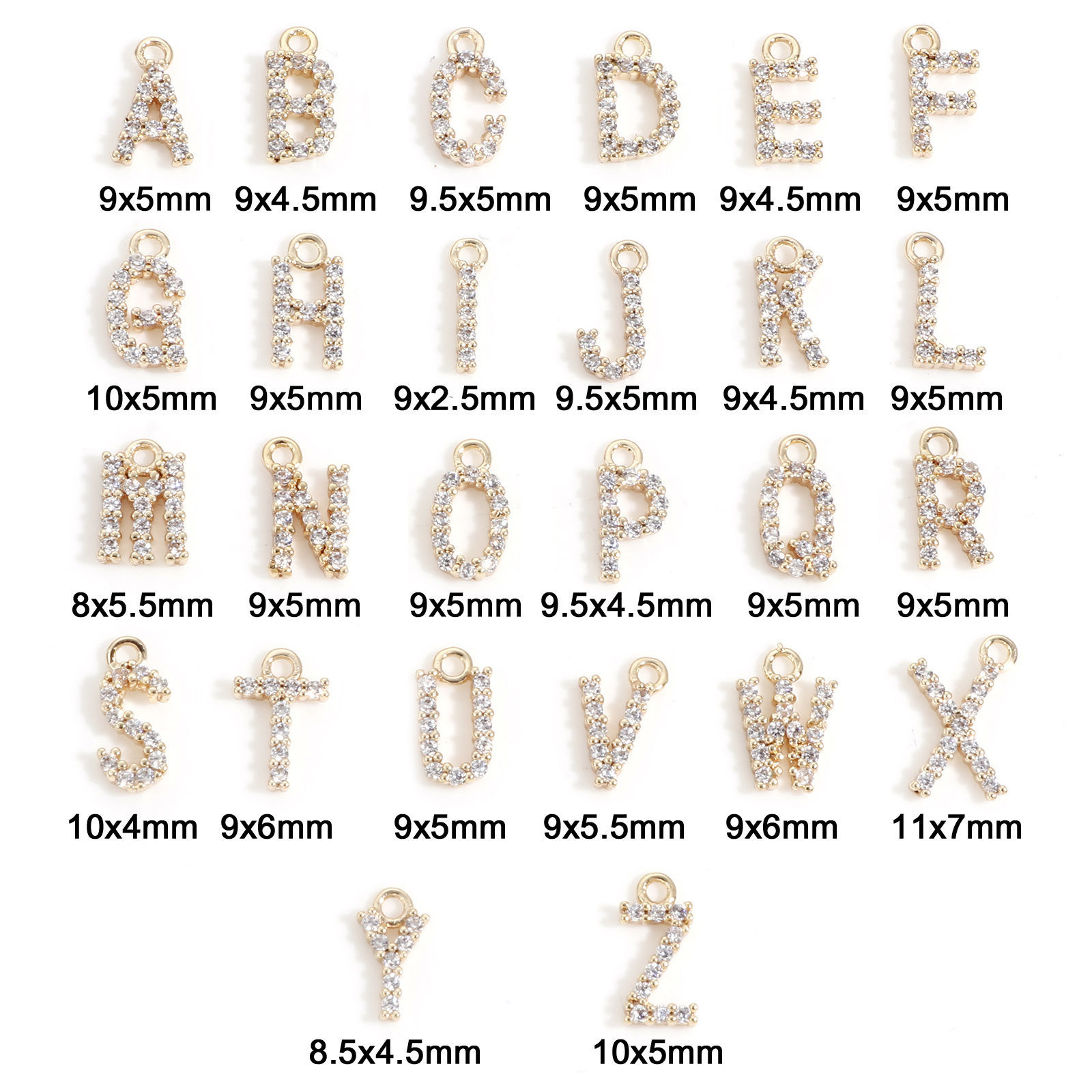 Picture of Brass Charms 18K Real Gold Plated Capital Alphabet/ Letter Message " A-Z " Micro Pave Clear Cubic Zirconia