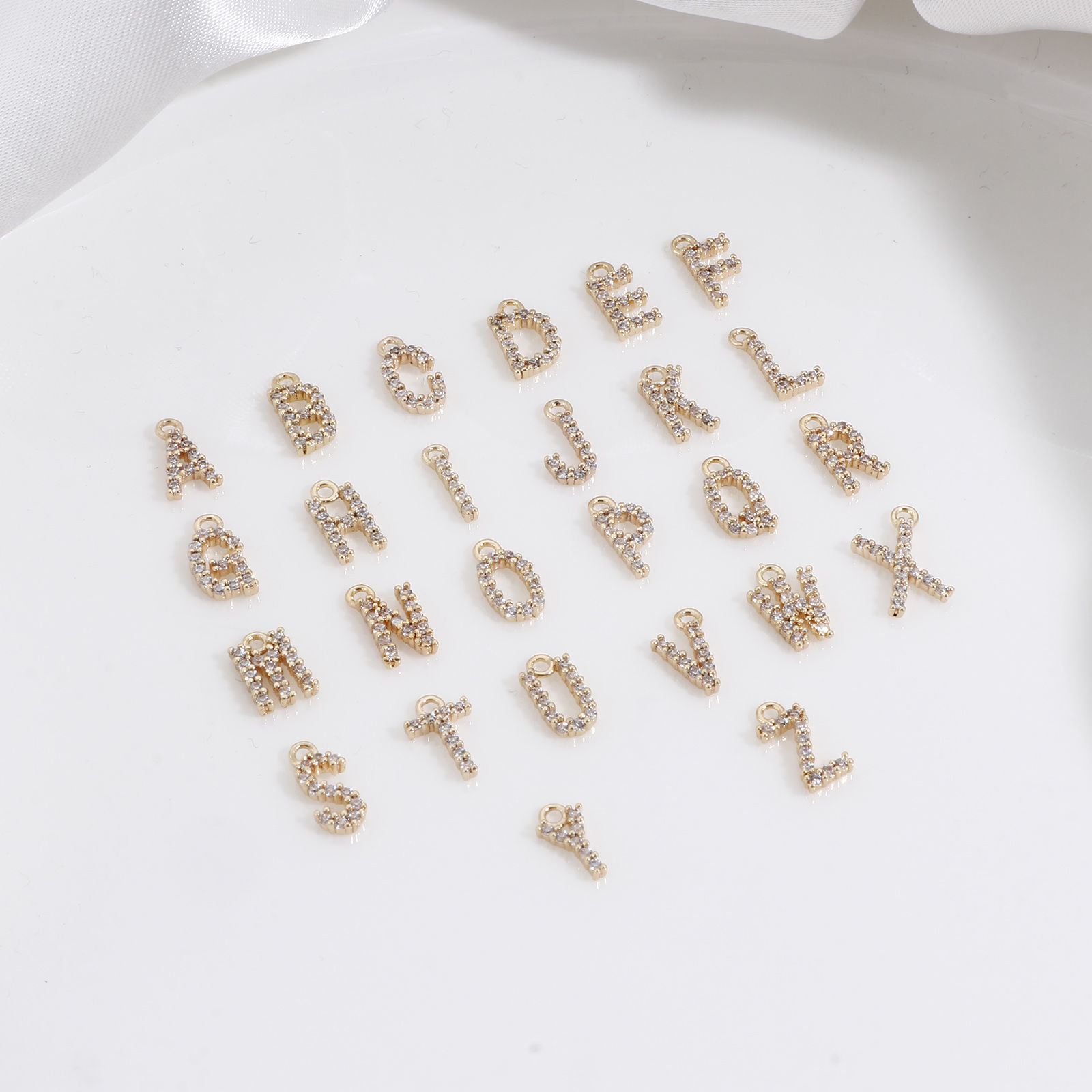 Picture of Brass Charms 18K Real Gold Plated Capital Alphabet/ Letter Message " A-Z " Micro Pave Clear Cubic Zirconia