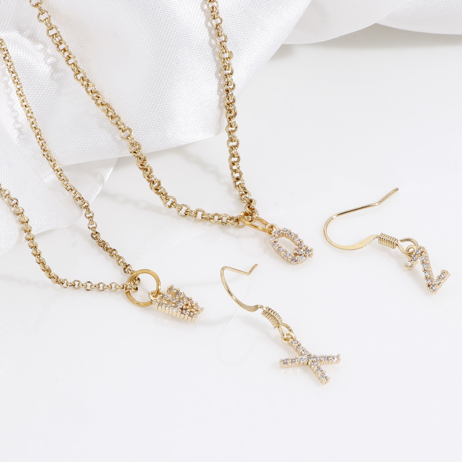 Picture of Brass Charms 18K Real Gold Plated Capital Alphabet/ Letter Message " A-Z " Micro Pave Clear Cubic Zirconia
