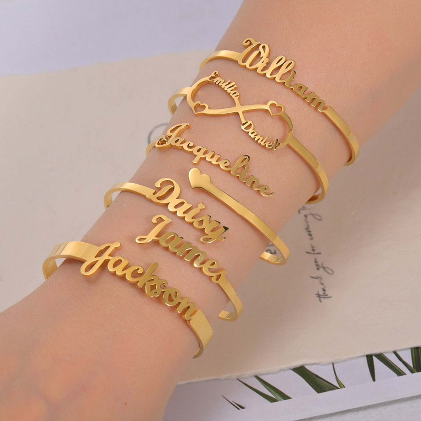 Picture of 304 Stainless Steel Customized Name Bracelets Personalized Letter Charm Pendant