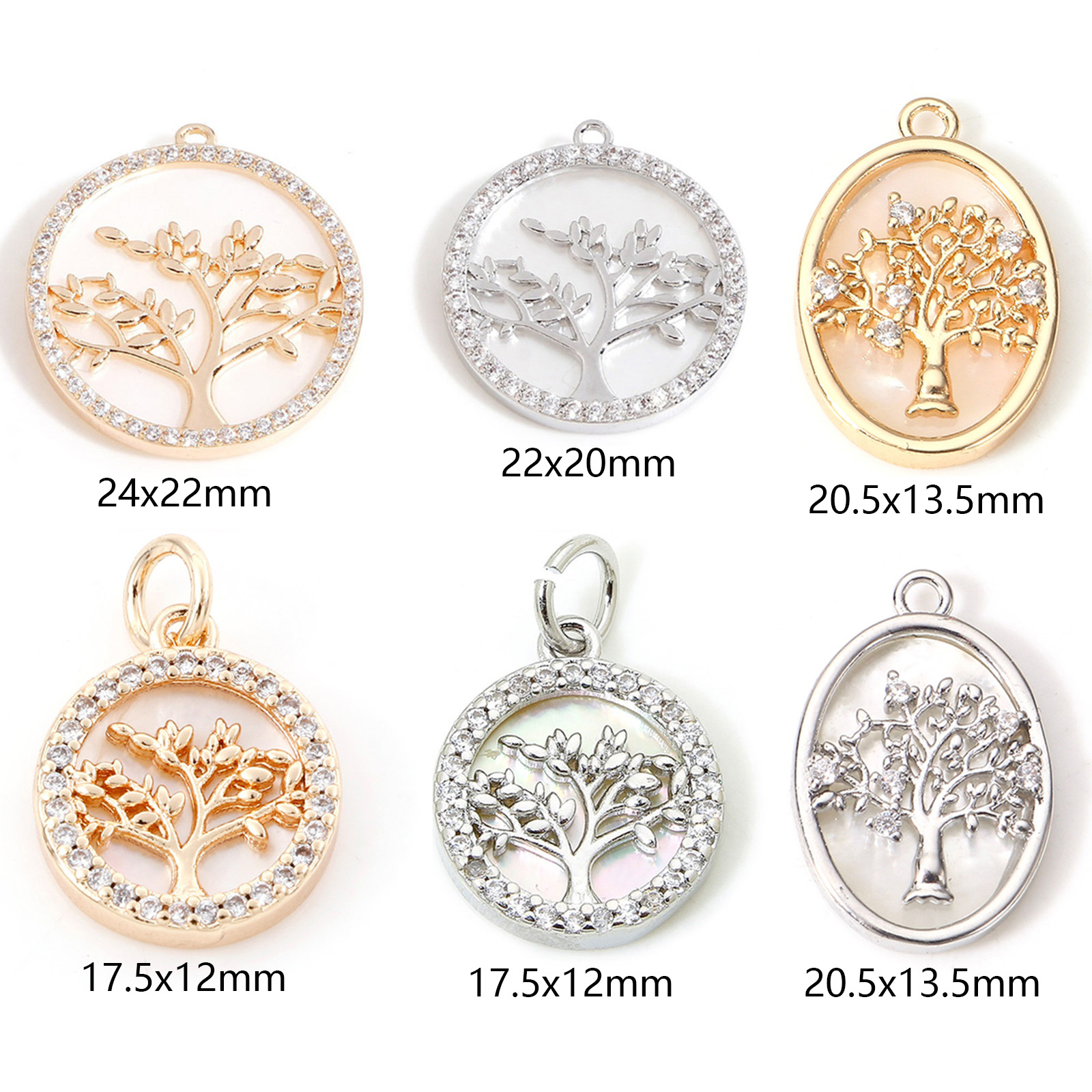 Imagen de Concha + Latón Colgantes Charms Ronda Oro Real Chapado Árbol Micro Pave Claro Circón Artificial 1 Unidad
