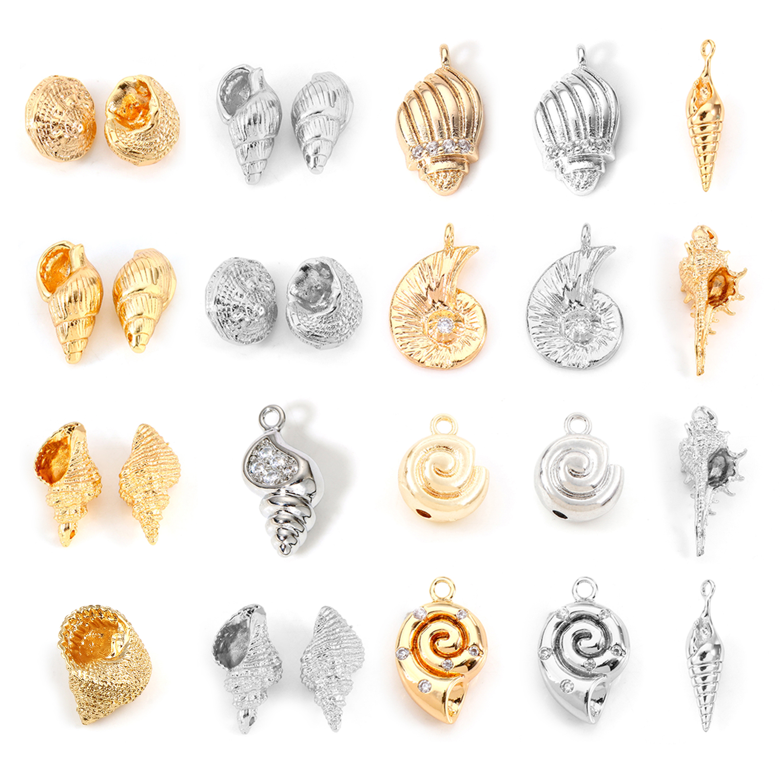 Immagine di Ottone Charms Conchiglia Vero Oro Placcato Spirale 3D 13mm x 10.5mm, 2 Pz
