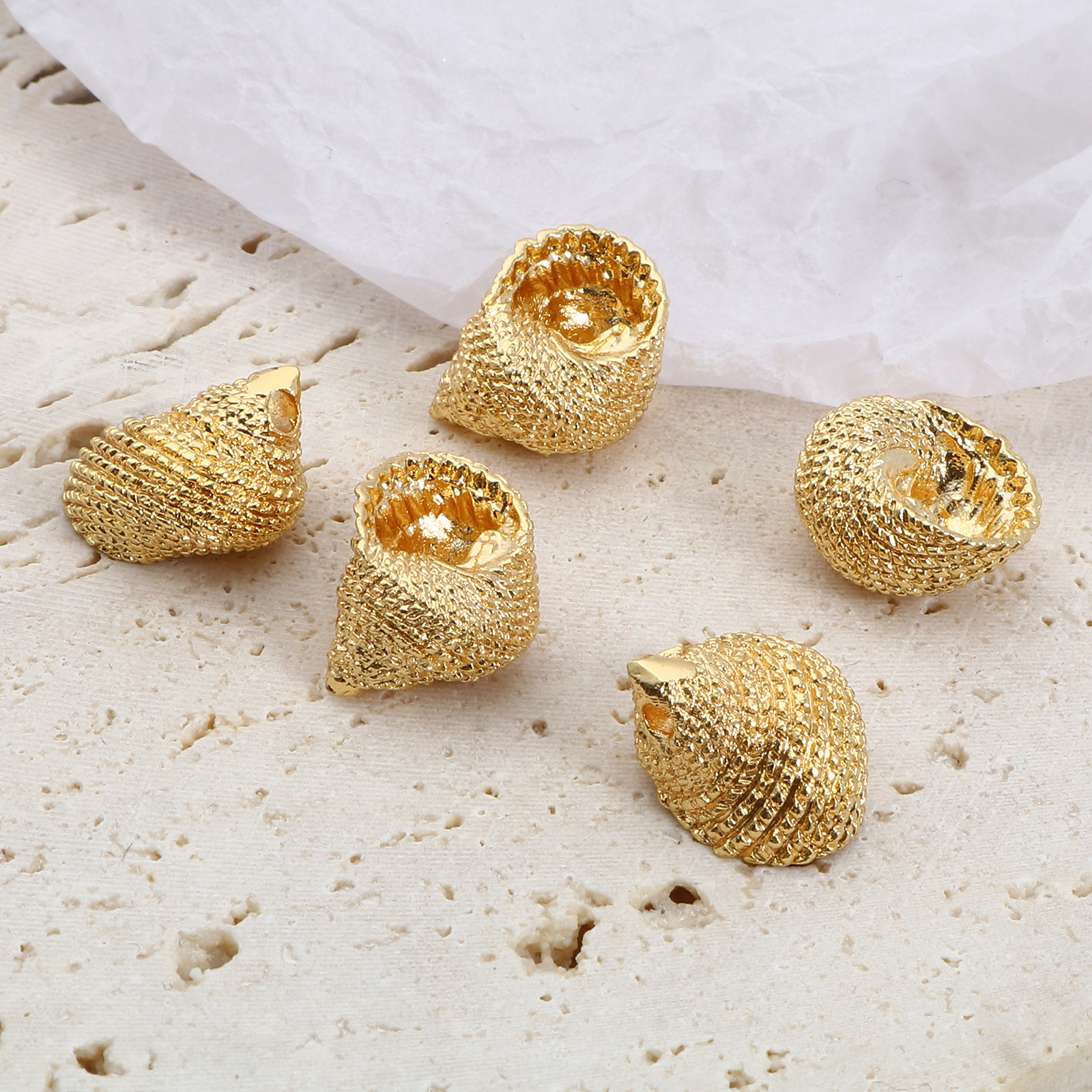 Immagine di Ottone Charms Conchiglia Vero Oro Placcato Spirale 3D 13mm x 10.5mm, 2 Pz