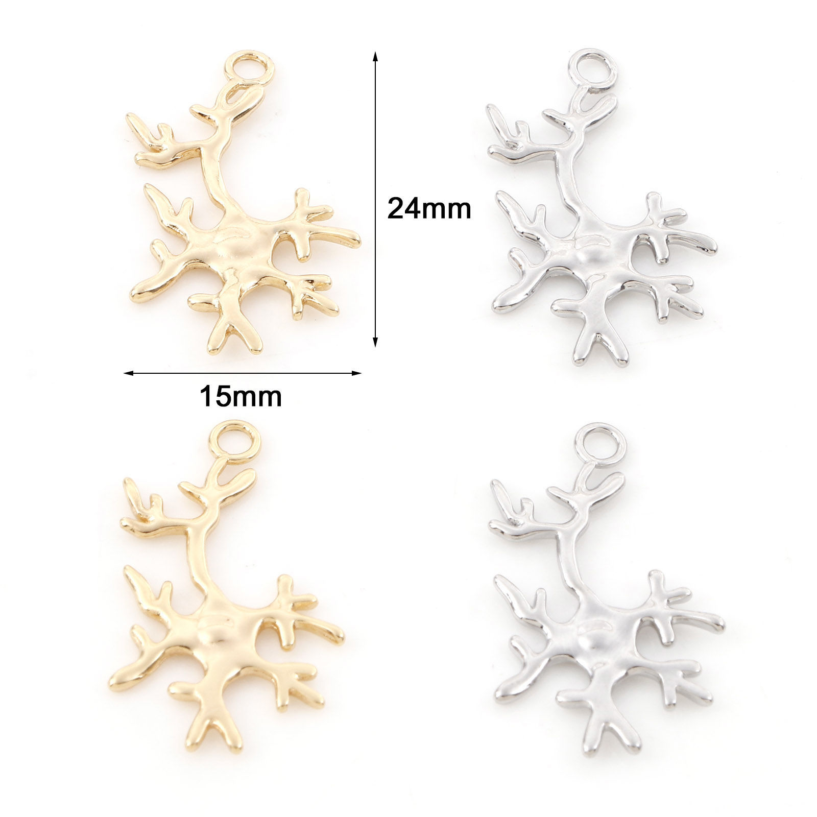 Immagine di Ottone Gioielli Oceanici Charms Corallo Vero Oro Placcato 24mm x 15mm, 2 Pz