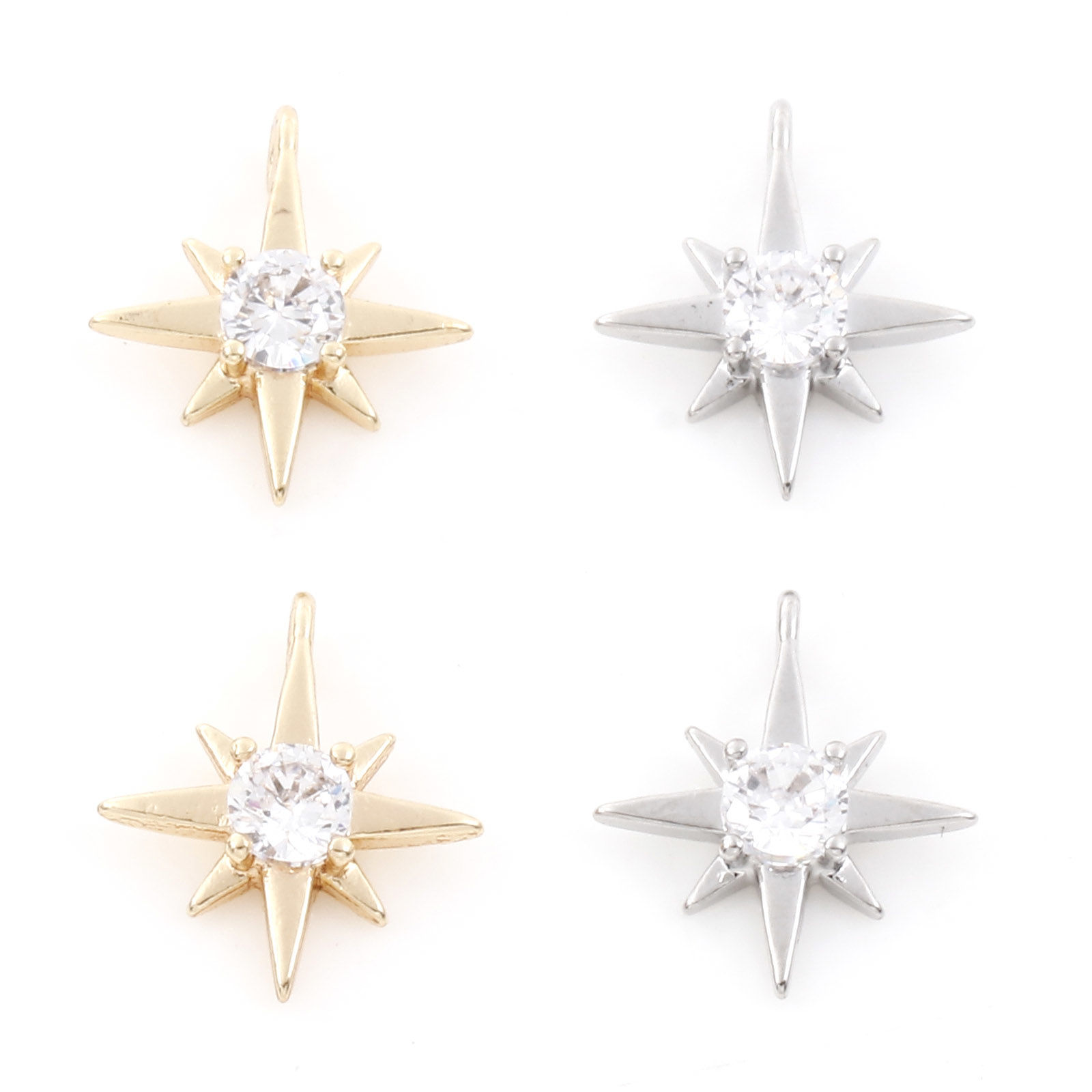 Picture of Brass Galaxy Charms Real Gold Plated Star Clear Cubic Zirconia 11mm x 9mm