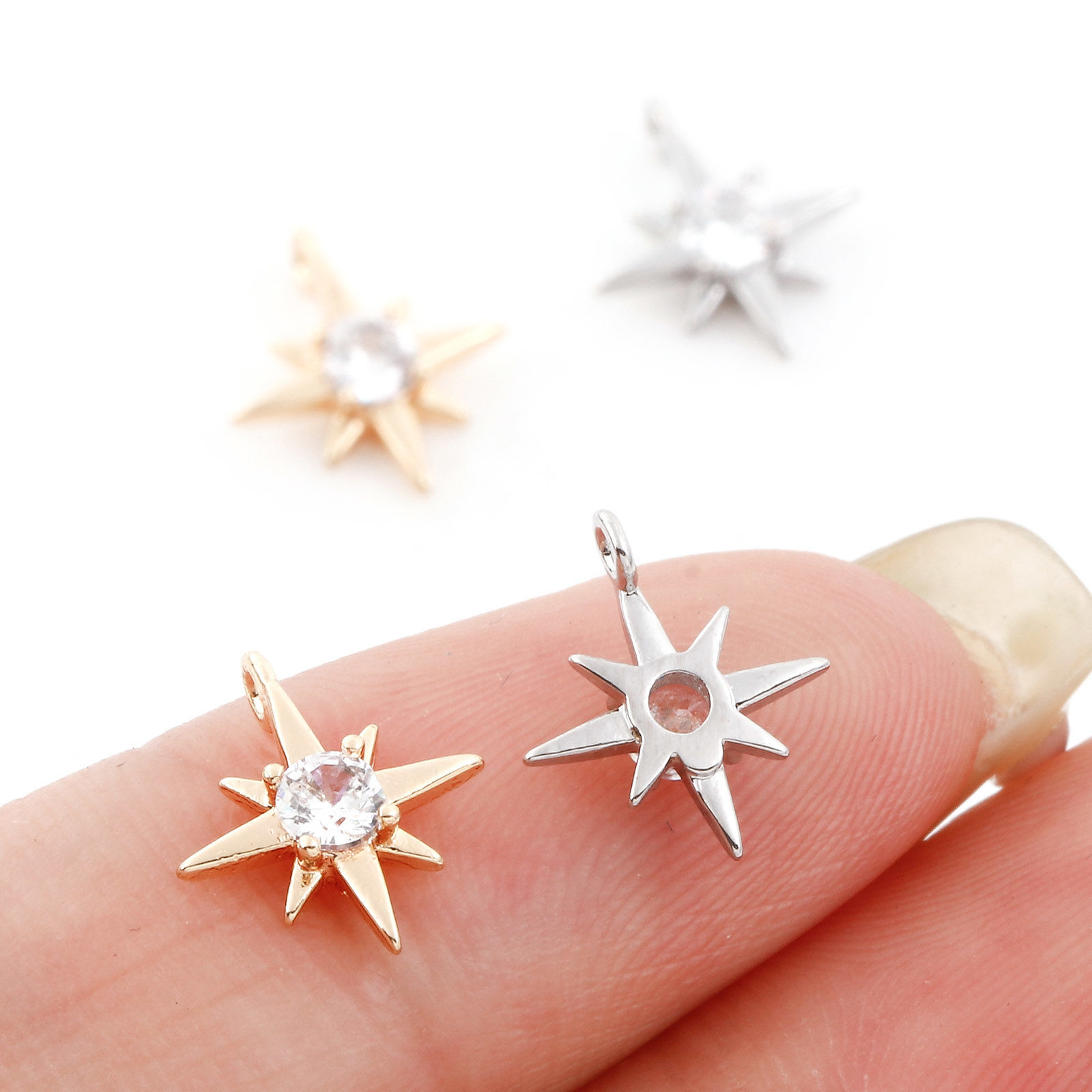 Picture of Brass Galaxy Charms Real Gold Plated Star Clear Cubic Zirconia 11mm x 9mm