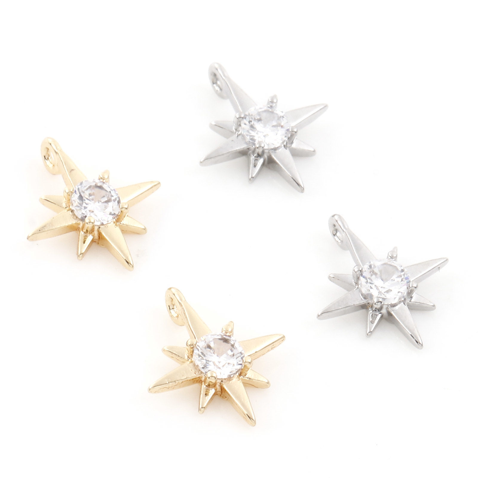 Picture of Brass Galaxy Charms Real Gold Plated Star Clear Cubic Zirconia 11mm x 9mm