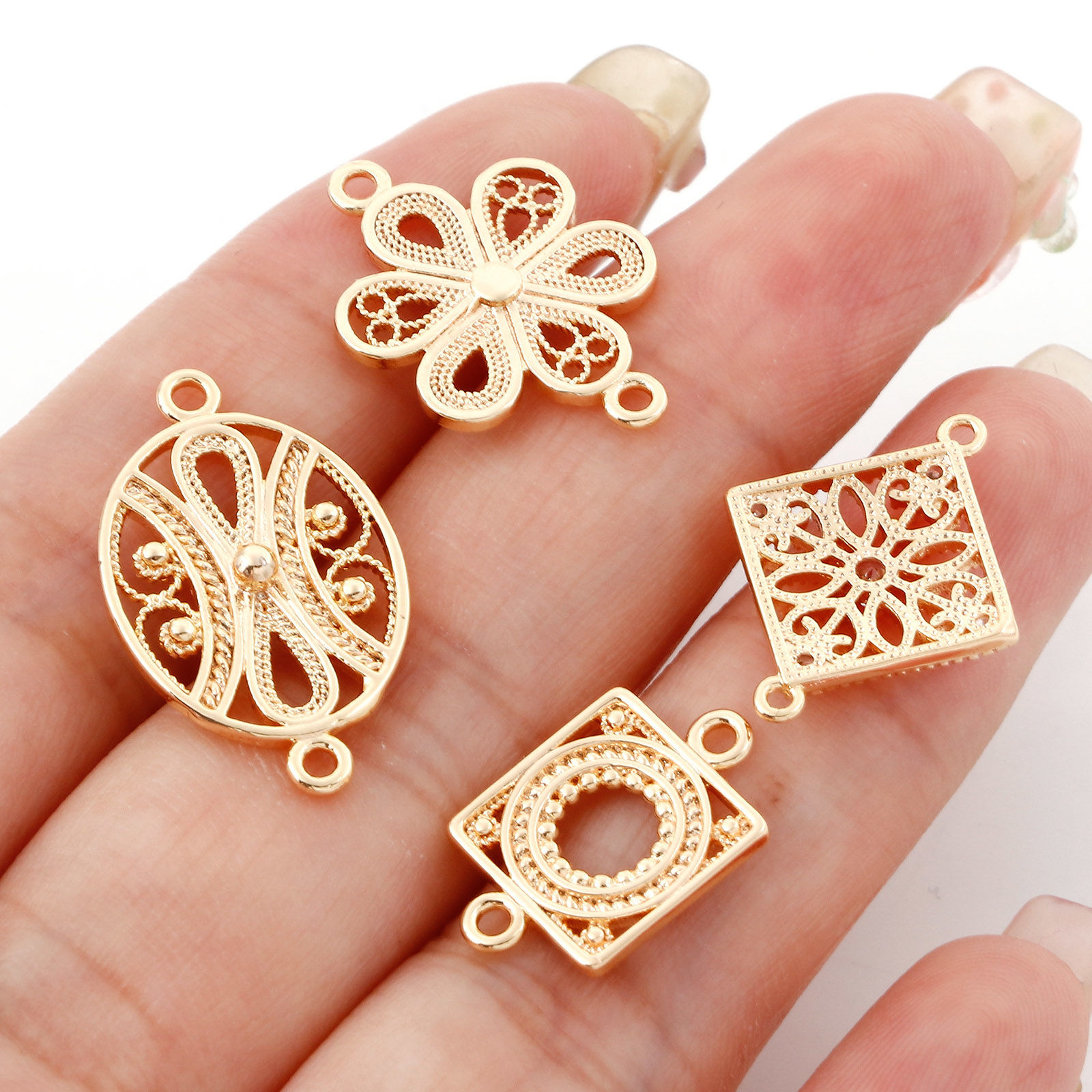 Picture of Brass Connectors Charms Pendants Filigree 18K Real Gold Plated