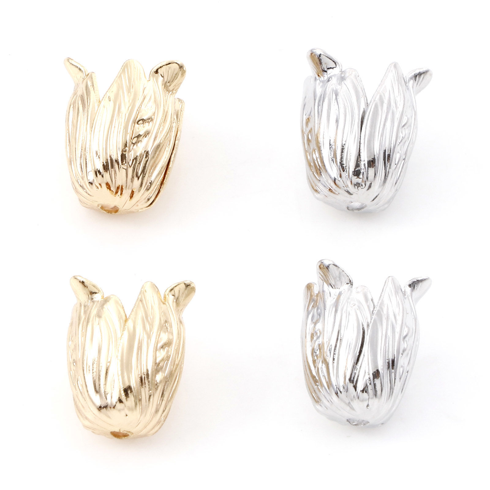 Picture of Brass Beads Frames Tulip Flower Real Gold Plated (Fit 8mm Bead) 13mm x 11mm