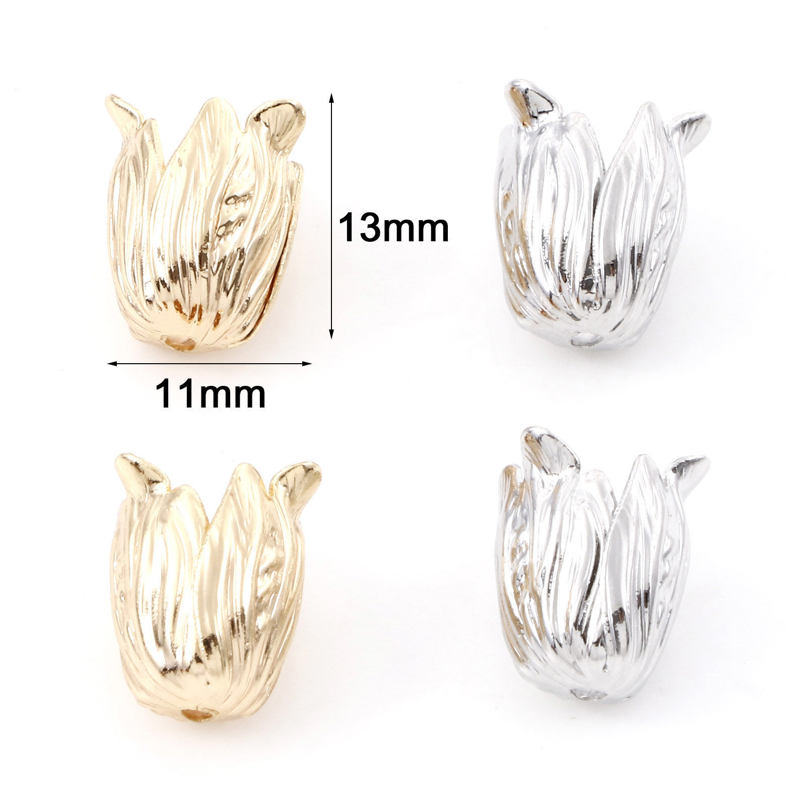 Picture of Brass Beads Frames Tulip Flower Real Gold Plated (Fit 8mm Bead) 13mm x 11mm