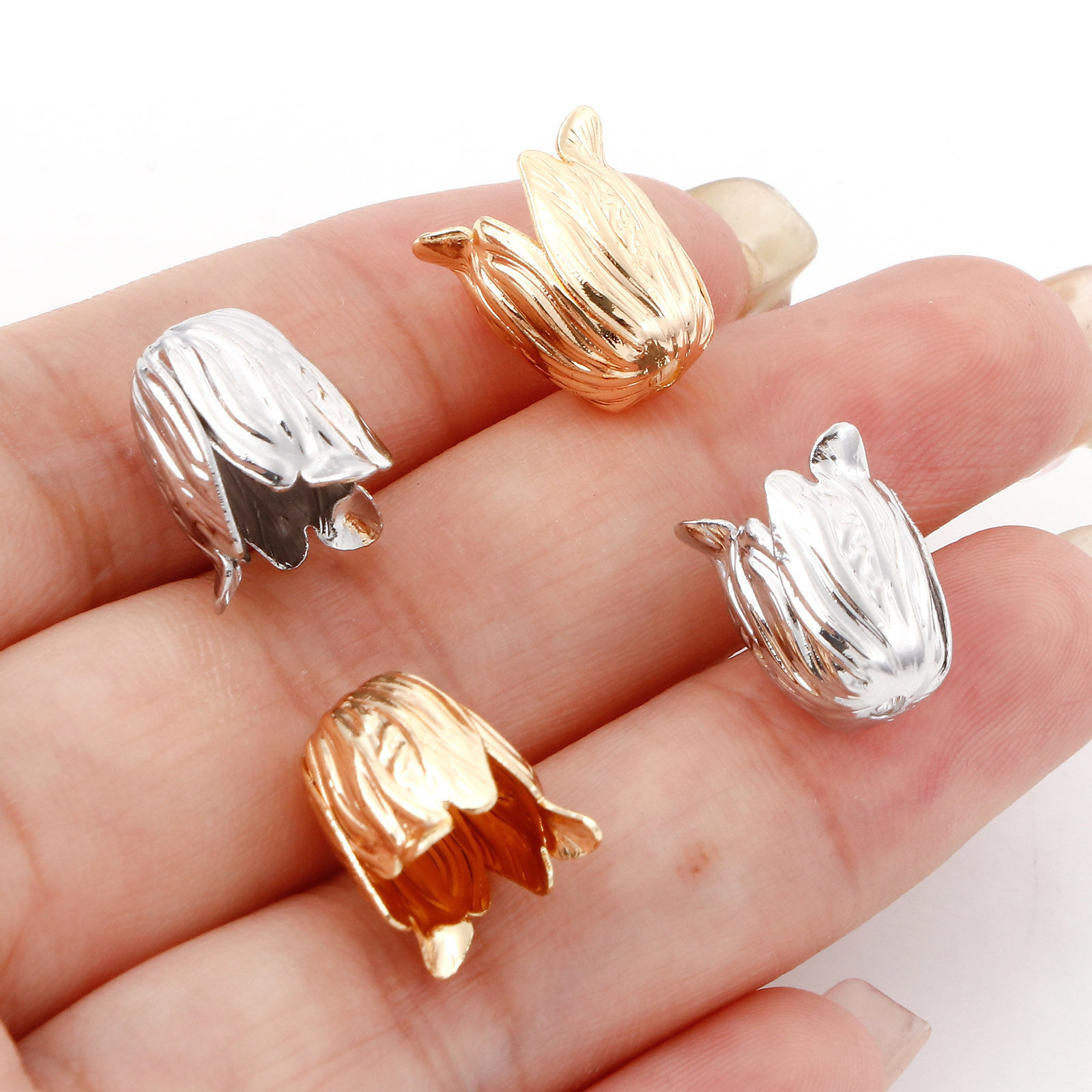 Picture of Brass Beads Frames Tulip Flower Real Gold Plated (Fit 8mm Bead) 13mm x 11mm
