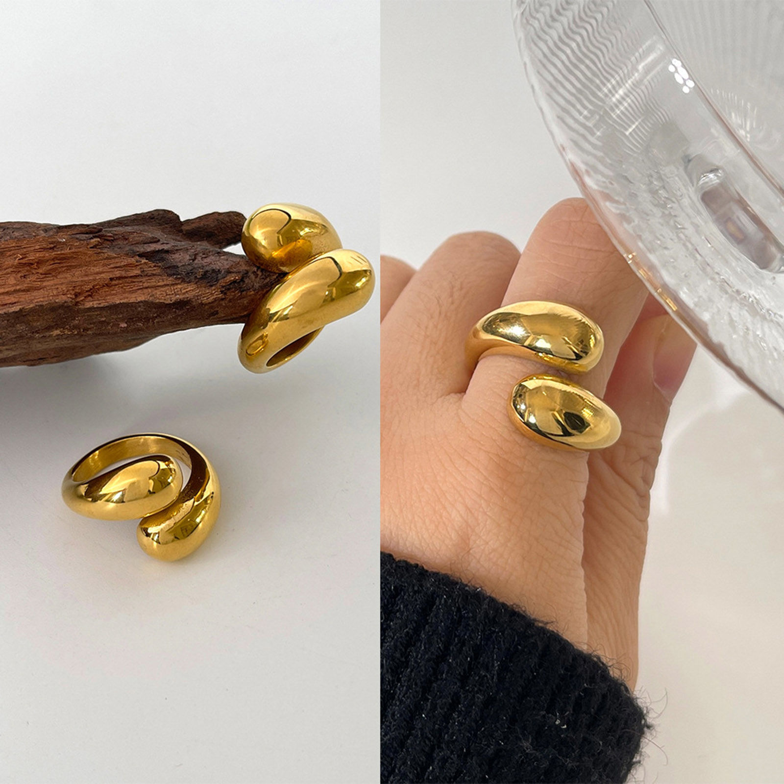 Immagine di Ecologico Semplice & Casual Stile Ins 18K Vero Oro Placcato 304 Acciaio Inossidabile Aperto Goccia Anello Per Donne Festa 1 Pz