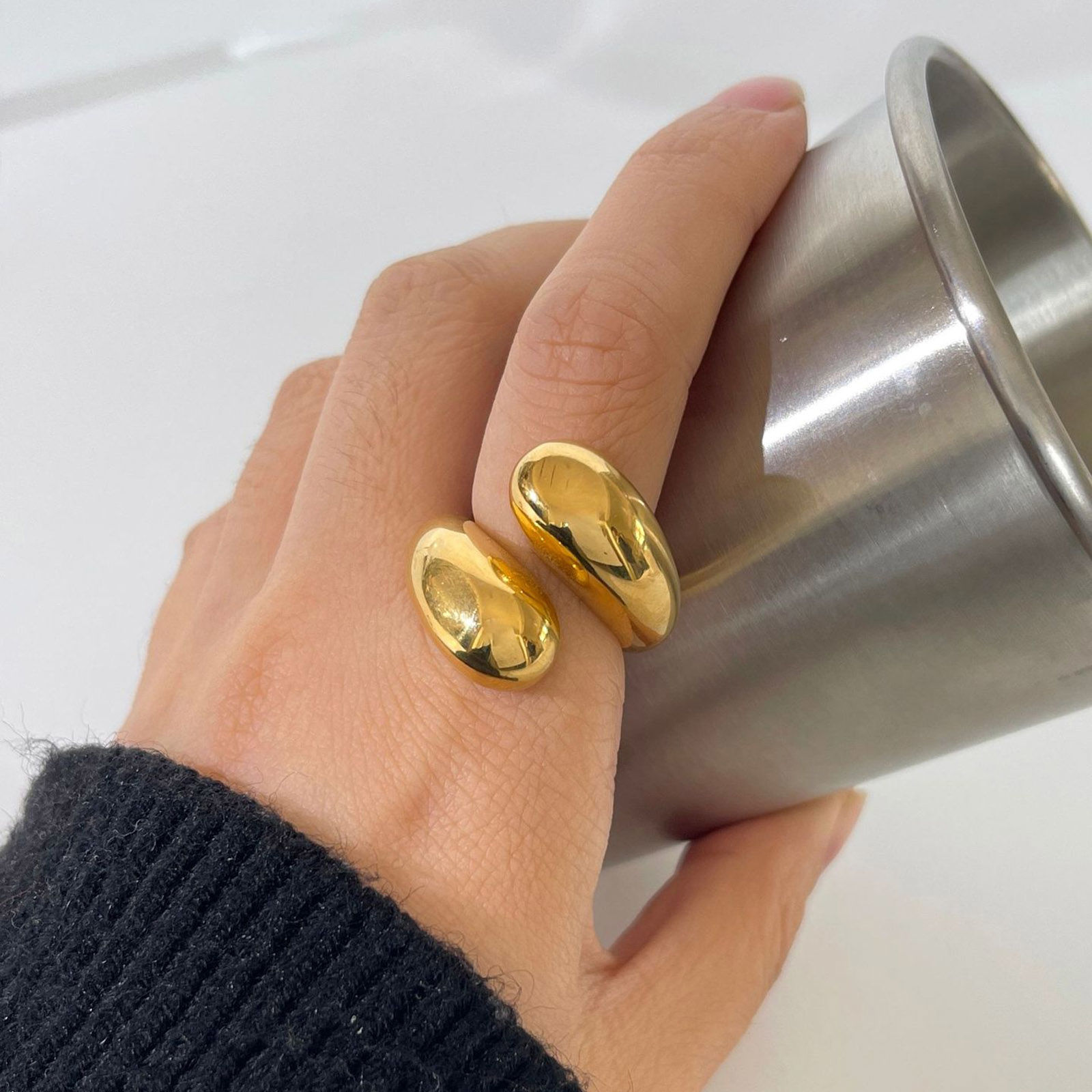 Immagine di Ecologico Semplice & Casual Stile Ins 18K Vero Oro Placcato 304 Acciaio Inossidabile Aperto Goccia Anello Per Donne Festa 1 Pz