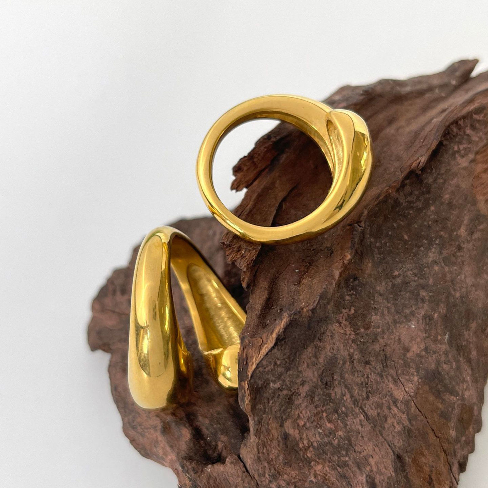 Immagine di Ecologico Semplice & Casual Stile Ins 18K Vero Oro Placcato 304 Acciaio Inossidabile Aperto Goccia Anello Per Donne Festa 1 Pz