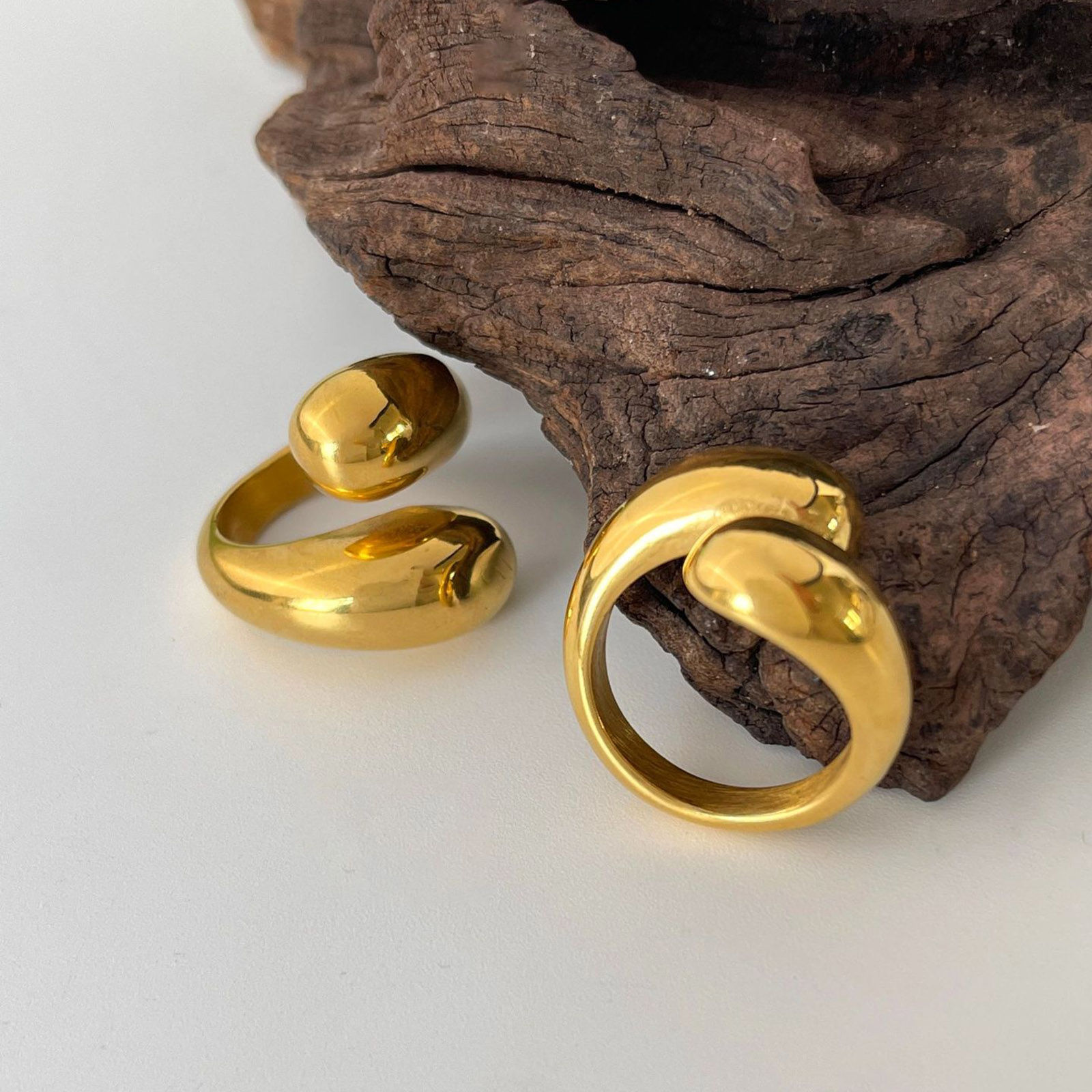 Immagine di Ecologico Semplice & Casual Stile Ins 18K Vero Oro Placcato 304 Acciaio Inossidabile Aperto Goccia Anello Per Donne Festa 1 Pz