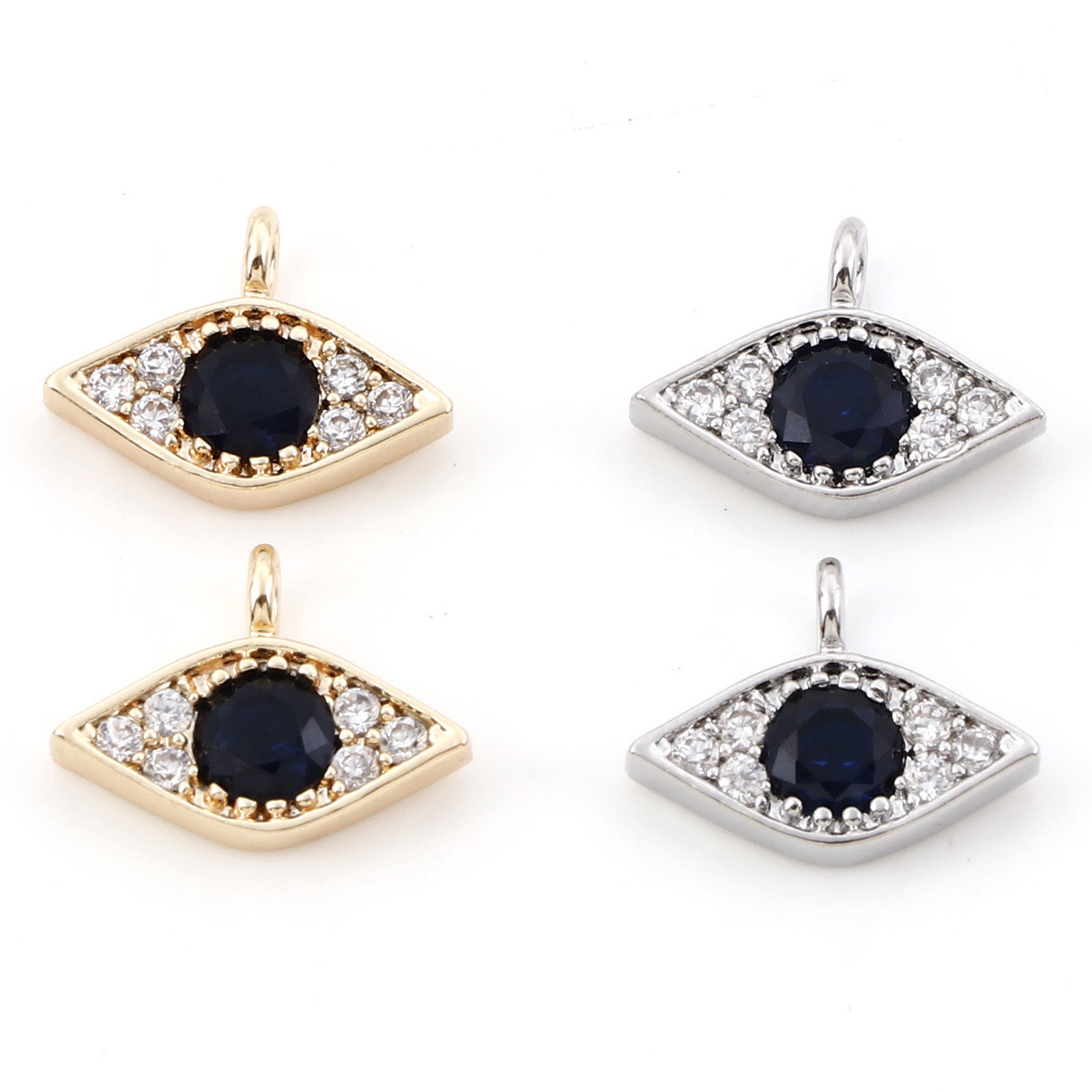 Bild von Messing Micro Pave Charms Echtgold plattiert Auge Klar & Schwarz Zirkonia 12mm x 9mm, 2 Stück